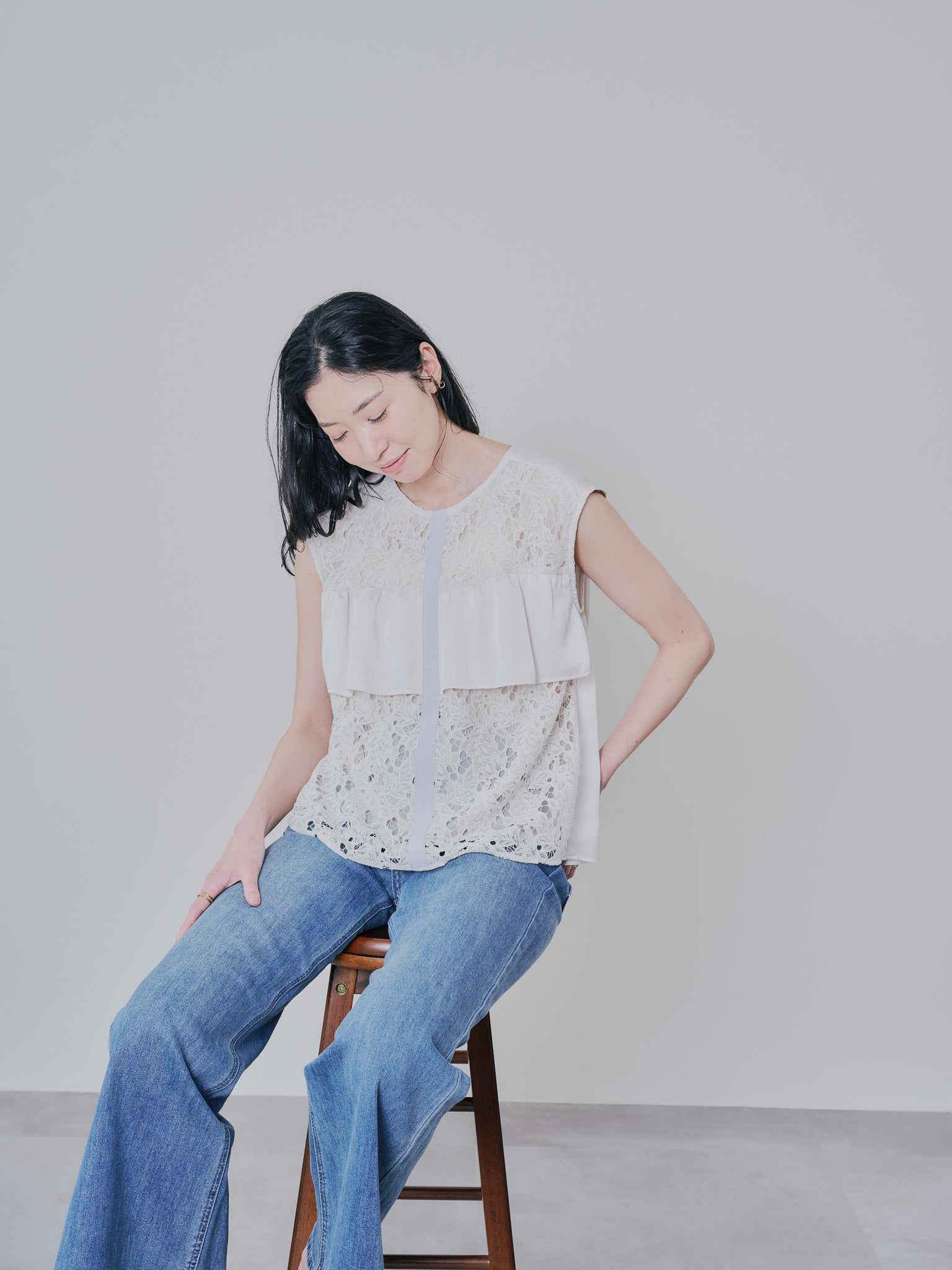 フロントティアードレースブラウス [603326] beige