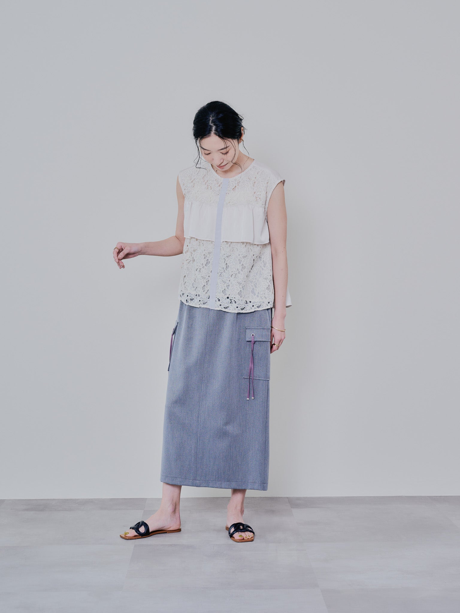 フロントティアードレースブラウス [603326] beige