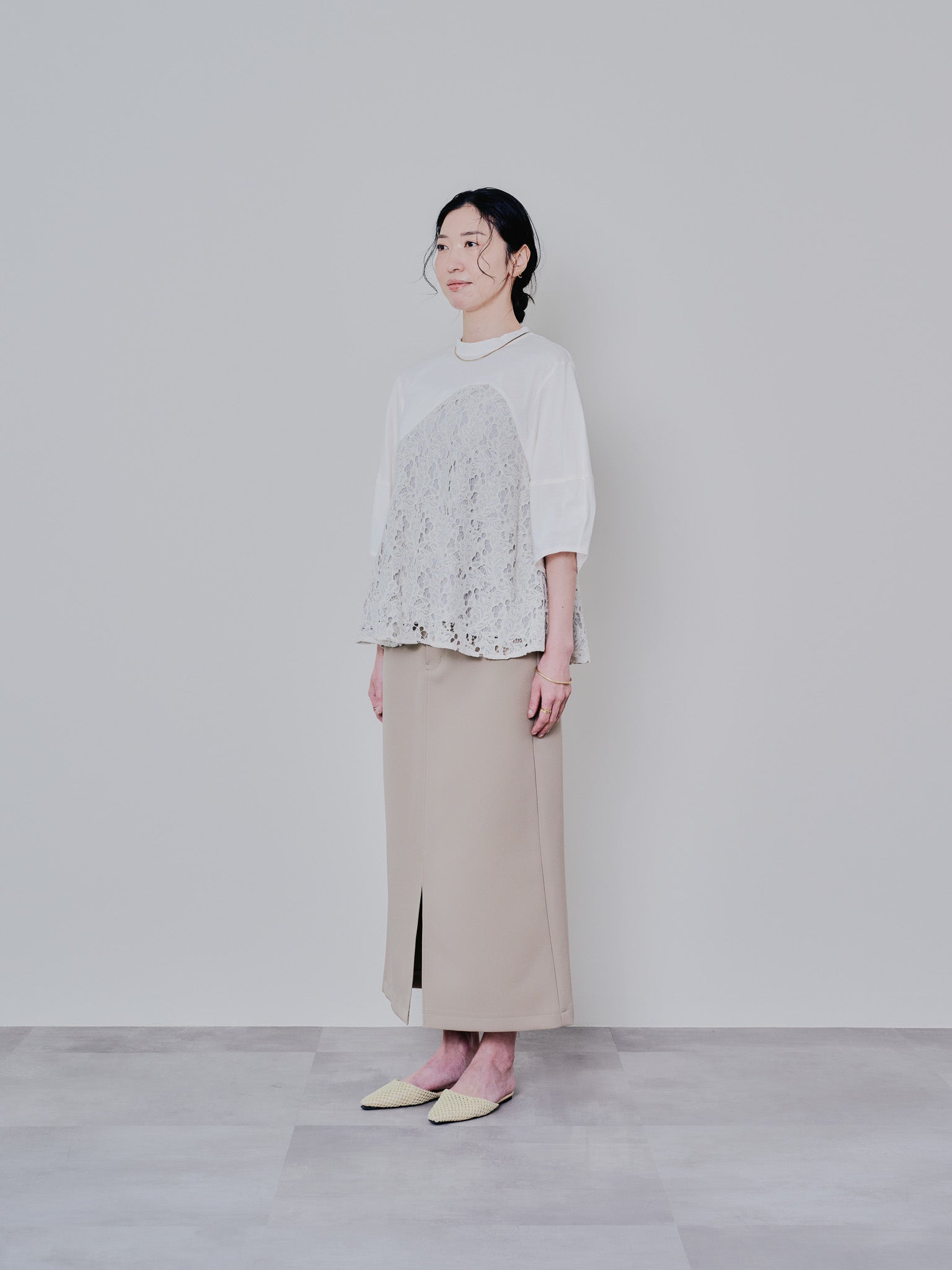 バックタイヘムレース切替トップス [603327] beige