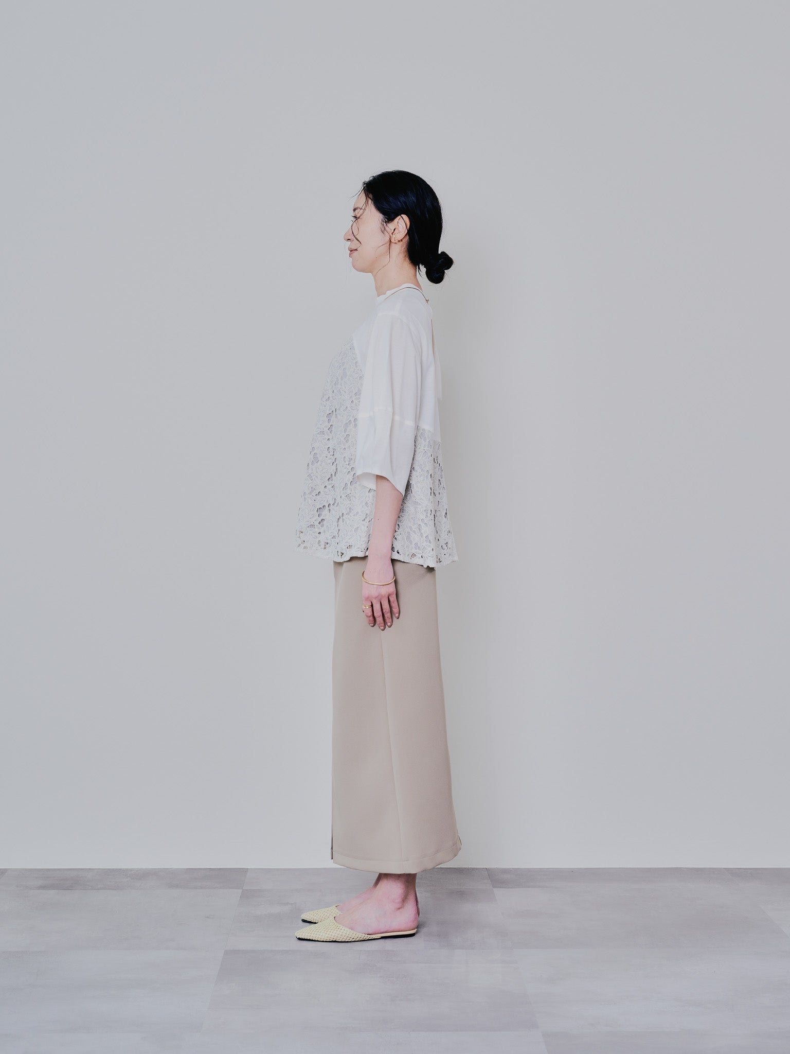 バックタイヘムレース切替トップス [603327] beige