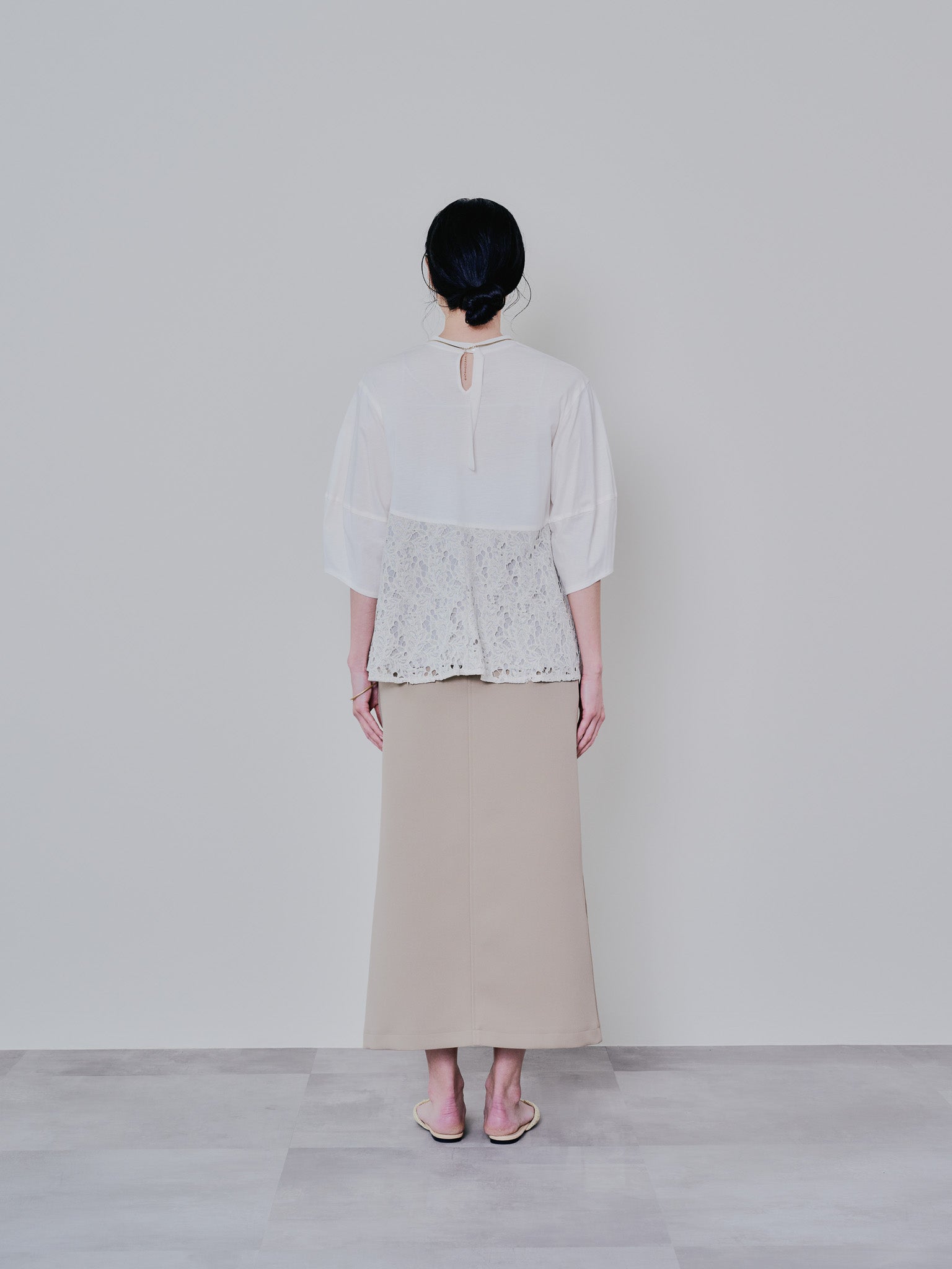 バックタイヘムレース切替トップス [603327] beige