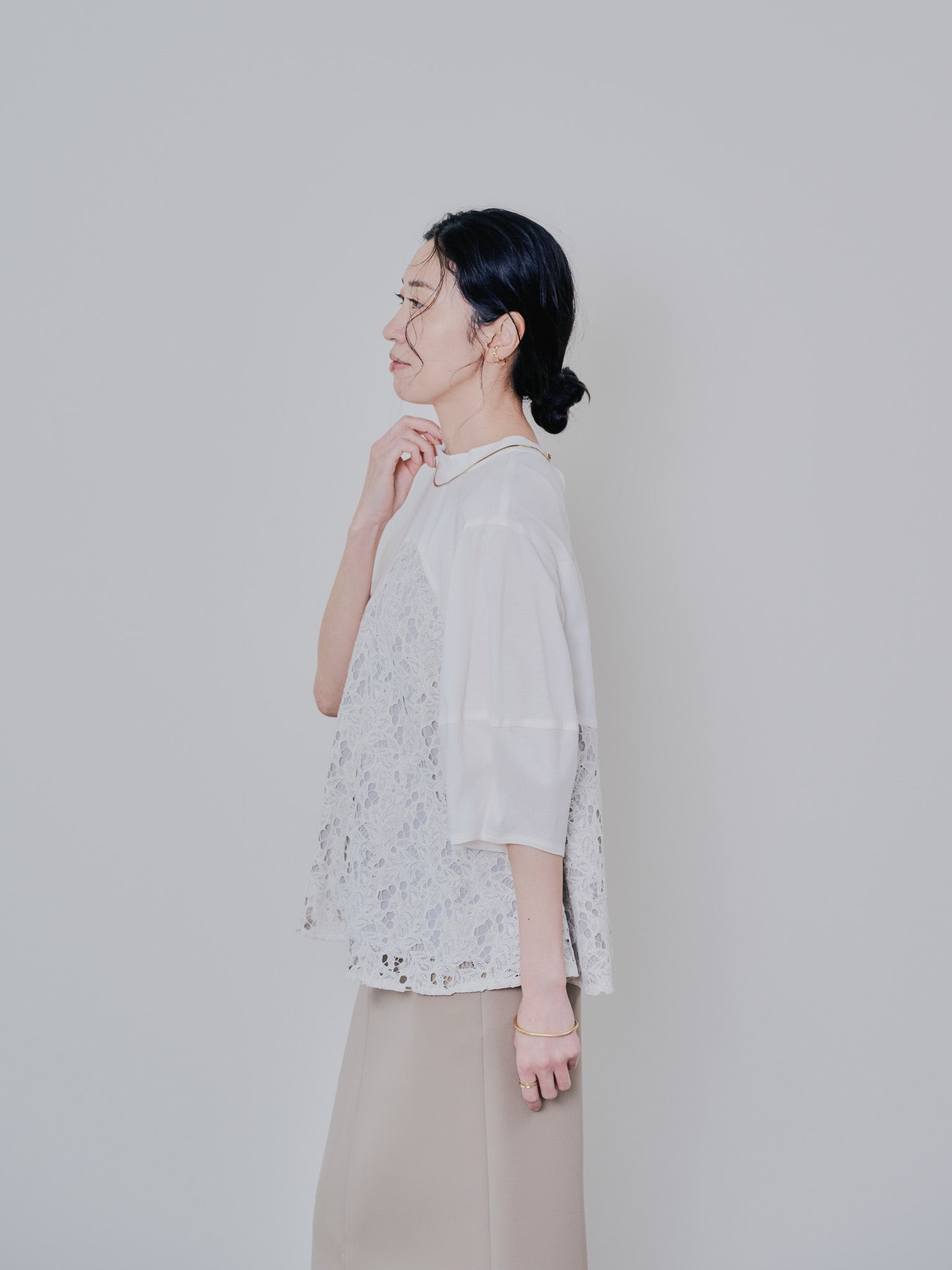 バックタイヘムレース切替トップス [603327] beige
