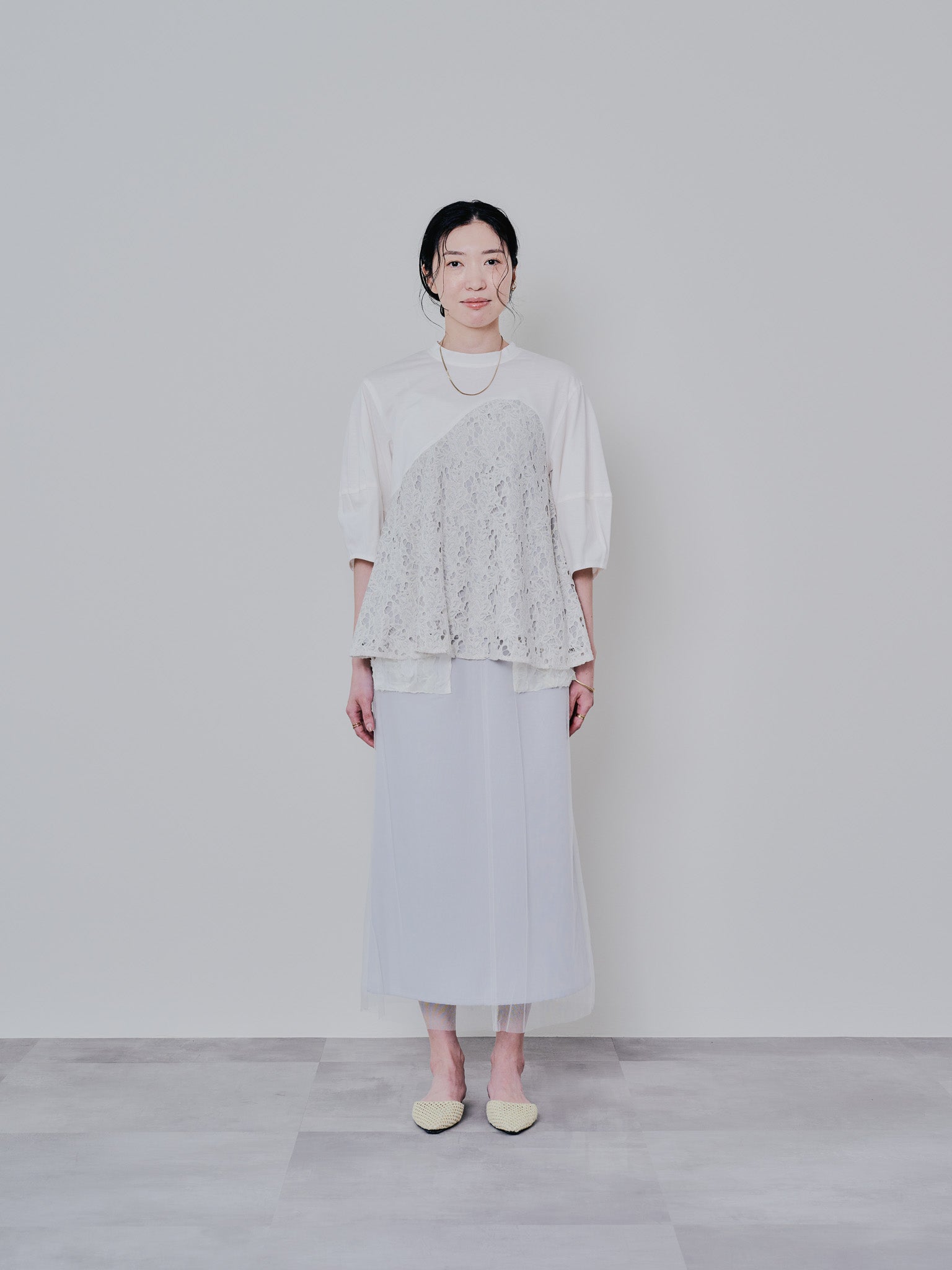 バックタイヘムレース切替トップス [603327] beige
