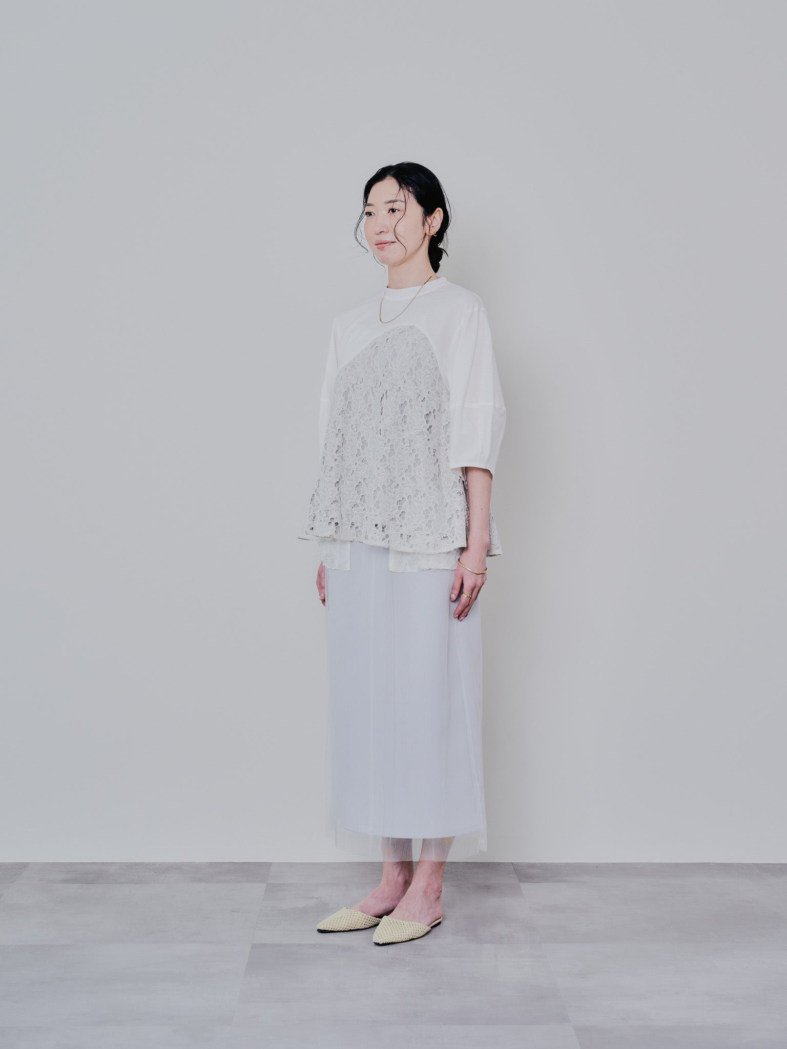 バックタイヘムレース切替トップス [603327] beige