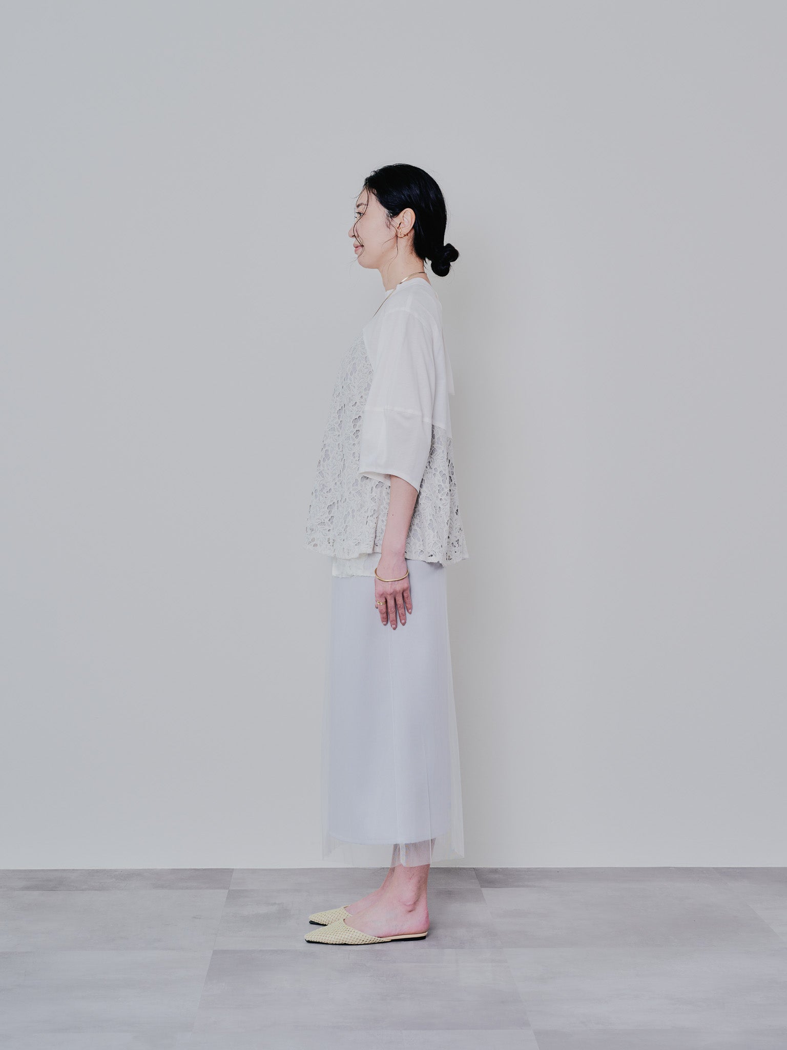 バックタイヘムレース切替トップス [603327] beige