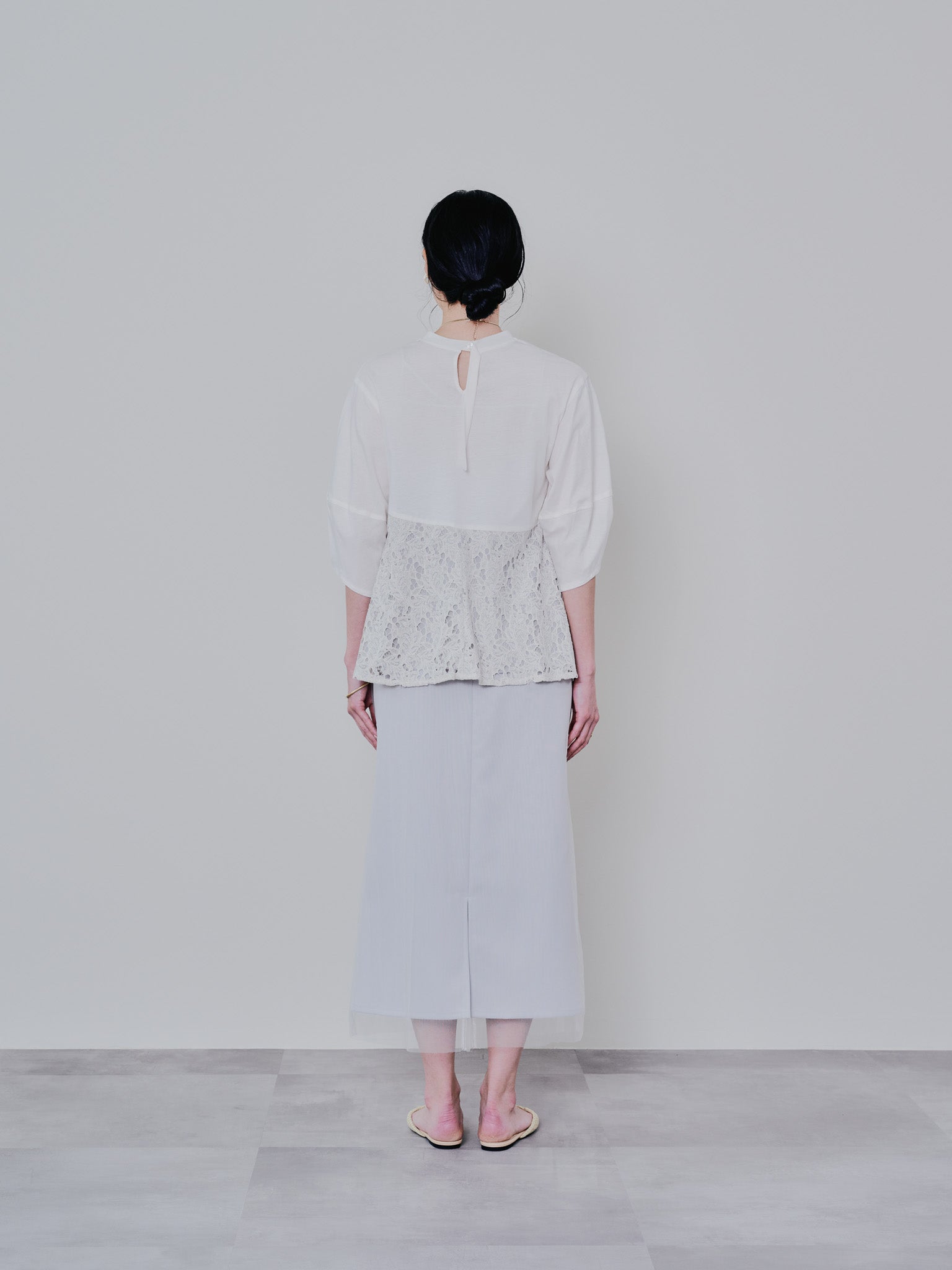 バックタイヘムレース切替トップス [603327] beige