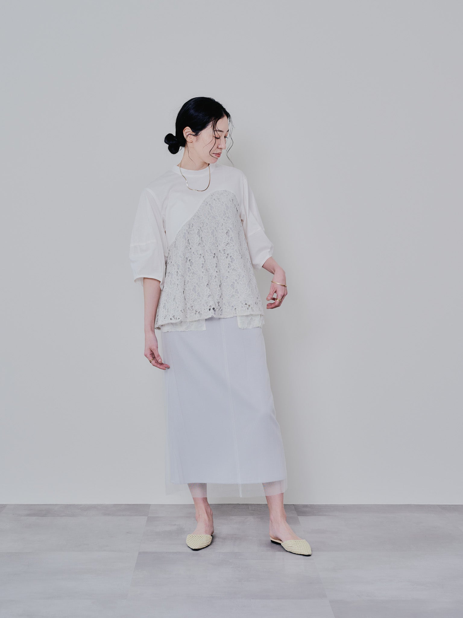バックタイヘムレース切替トップス [603327] beige