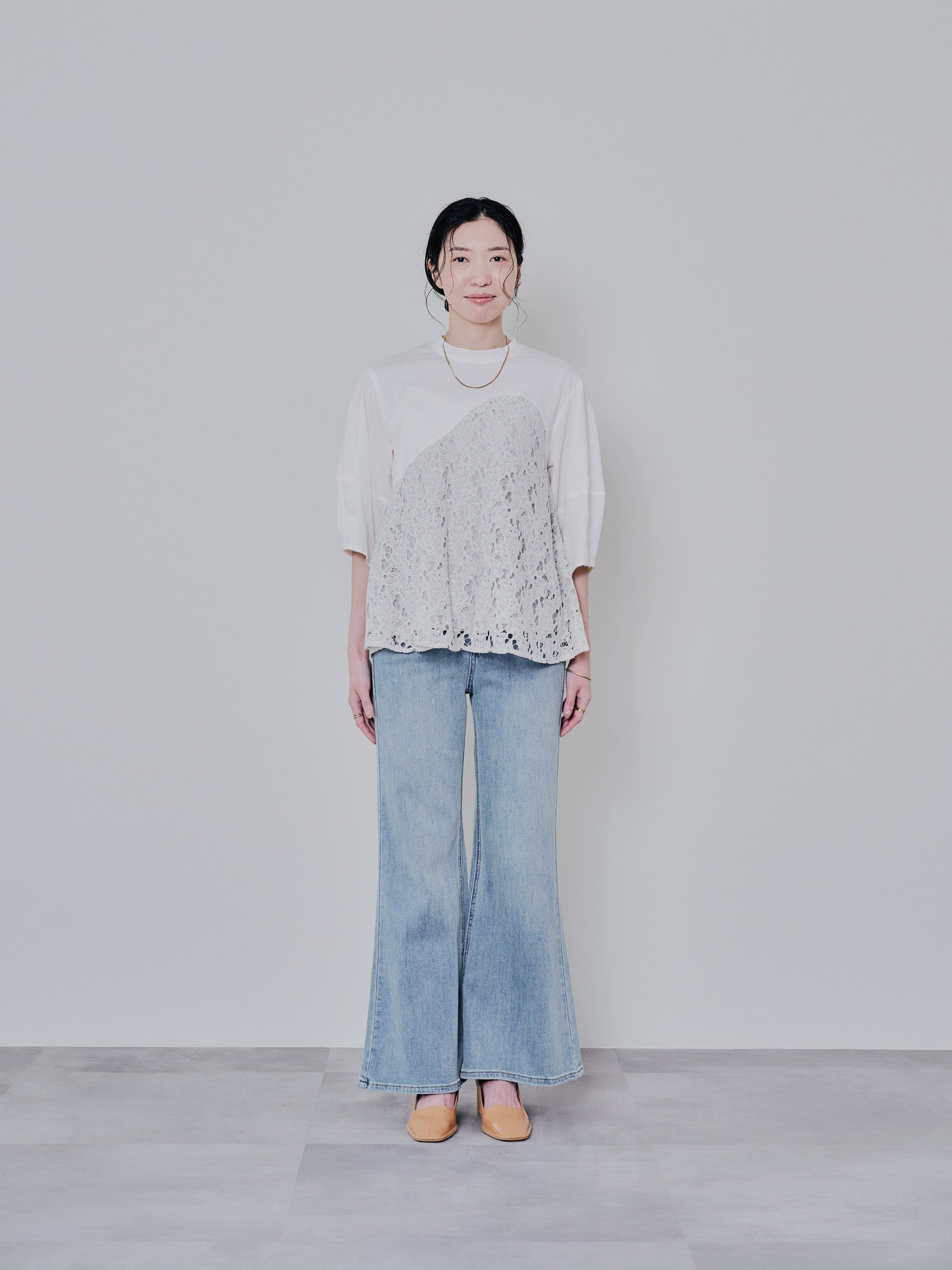 バックタイヘムレース切替トップス [603327] beige