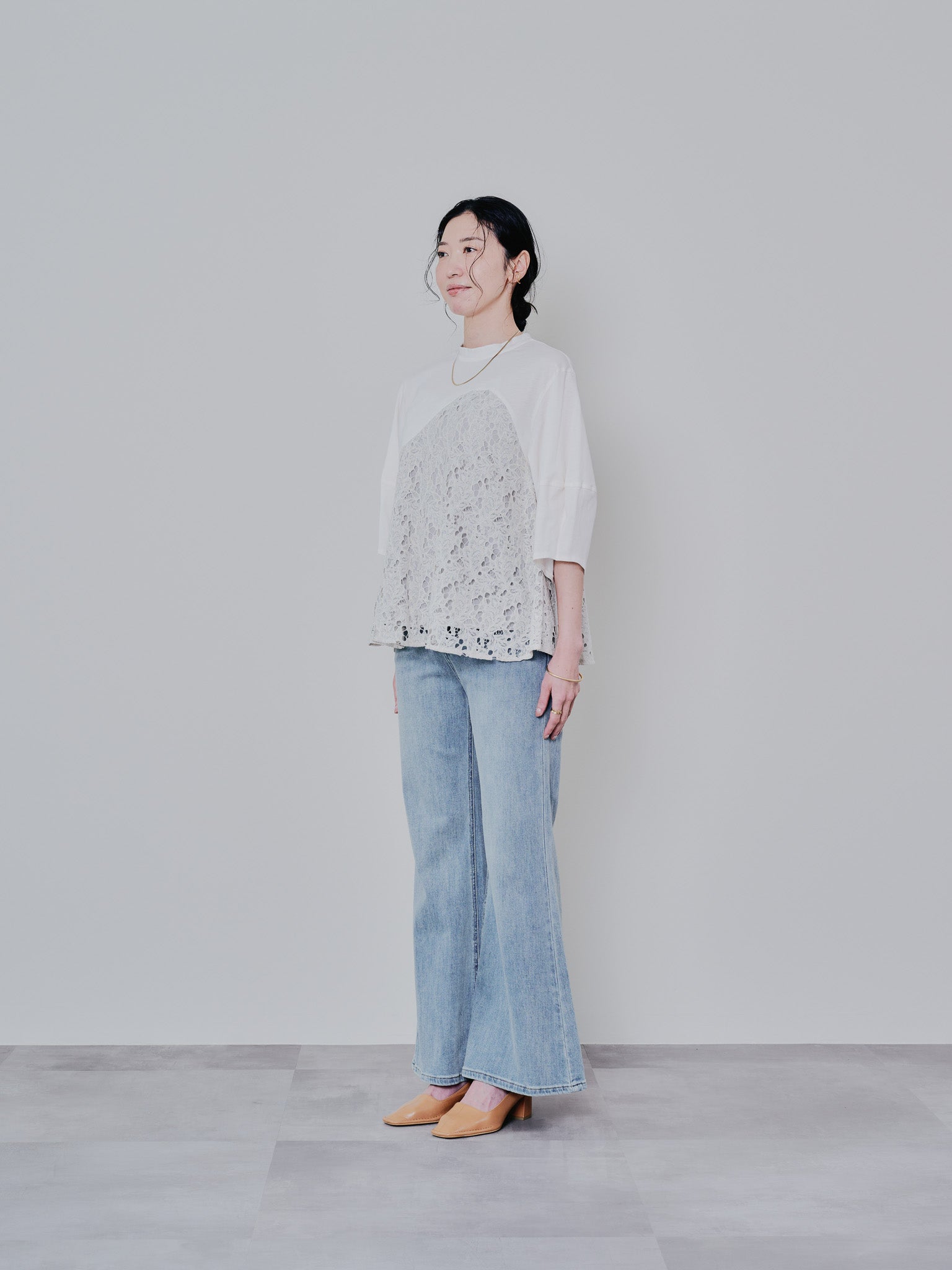 バックタイヘムレース切替トップス [603327] beige