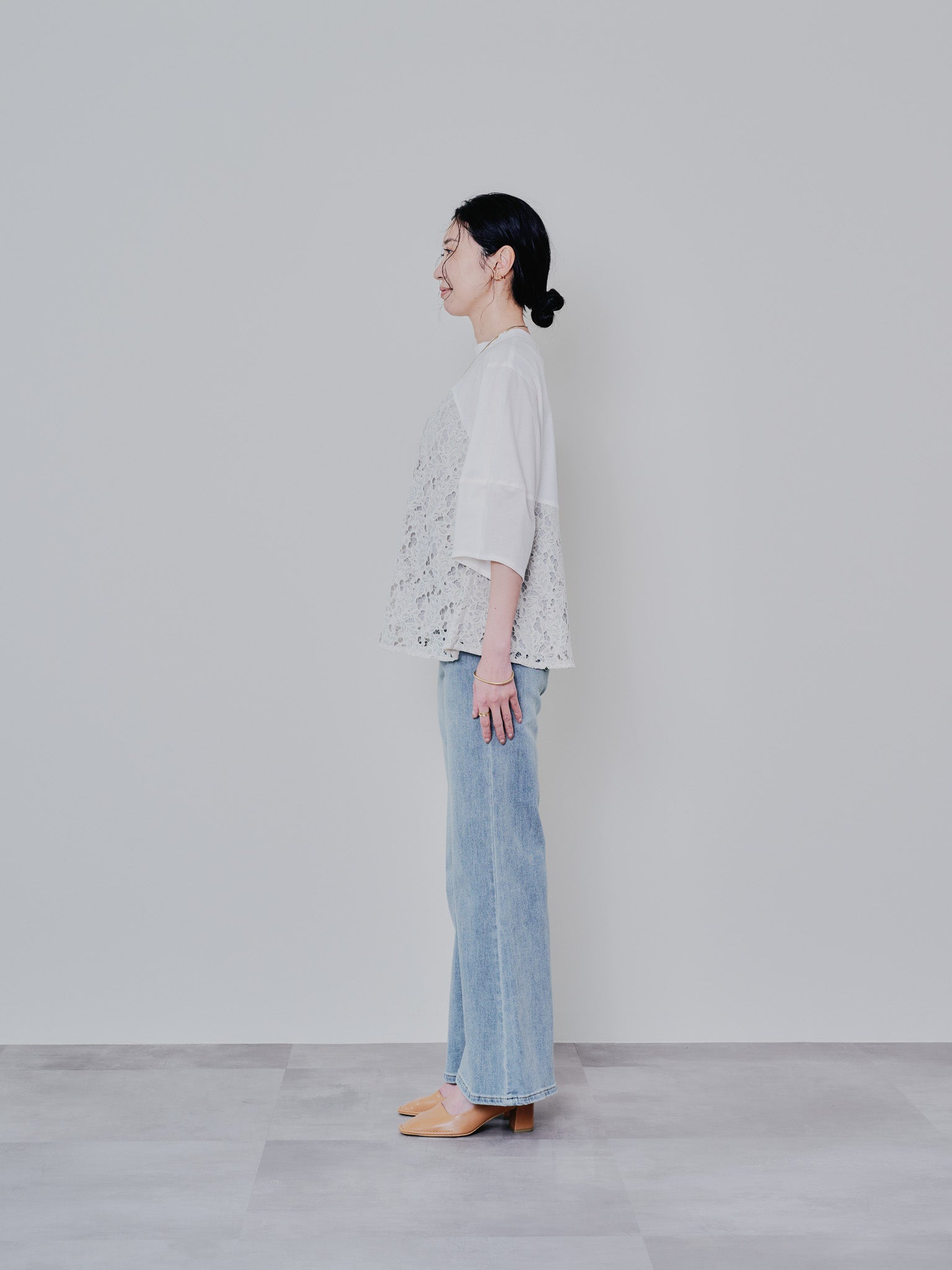 バックタイヘムレース切替トップス [603327] beige