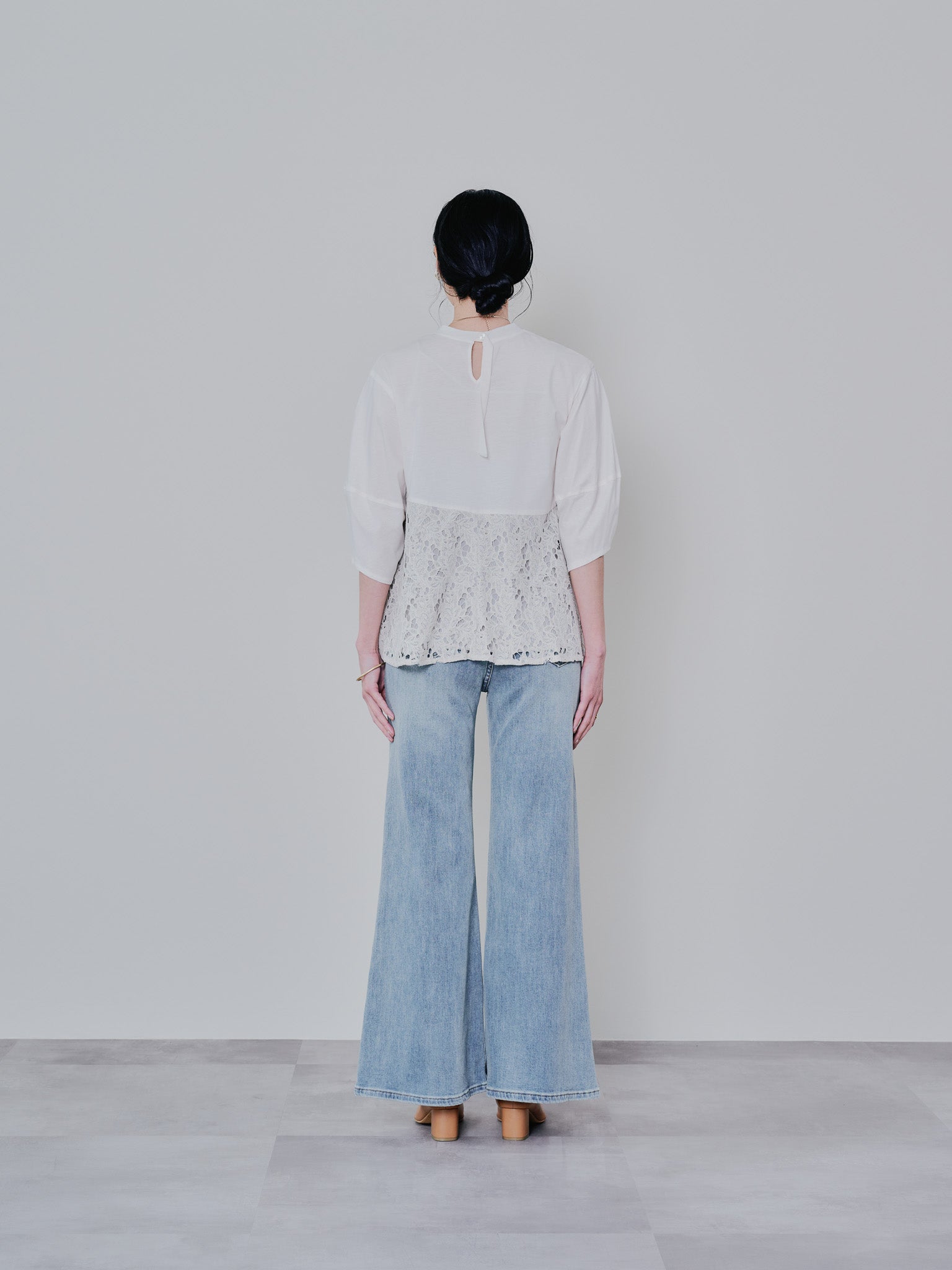 バックタイヘムレース切替トップス [603327] beige