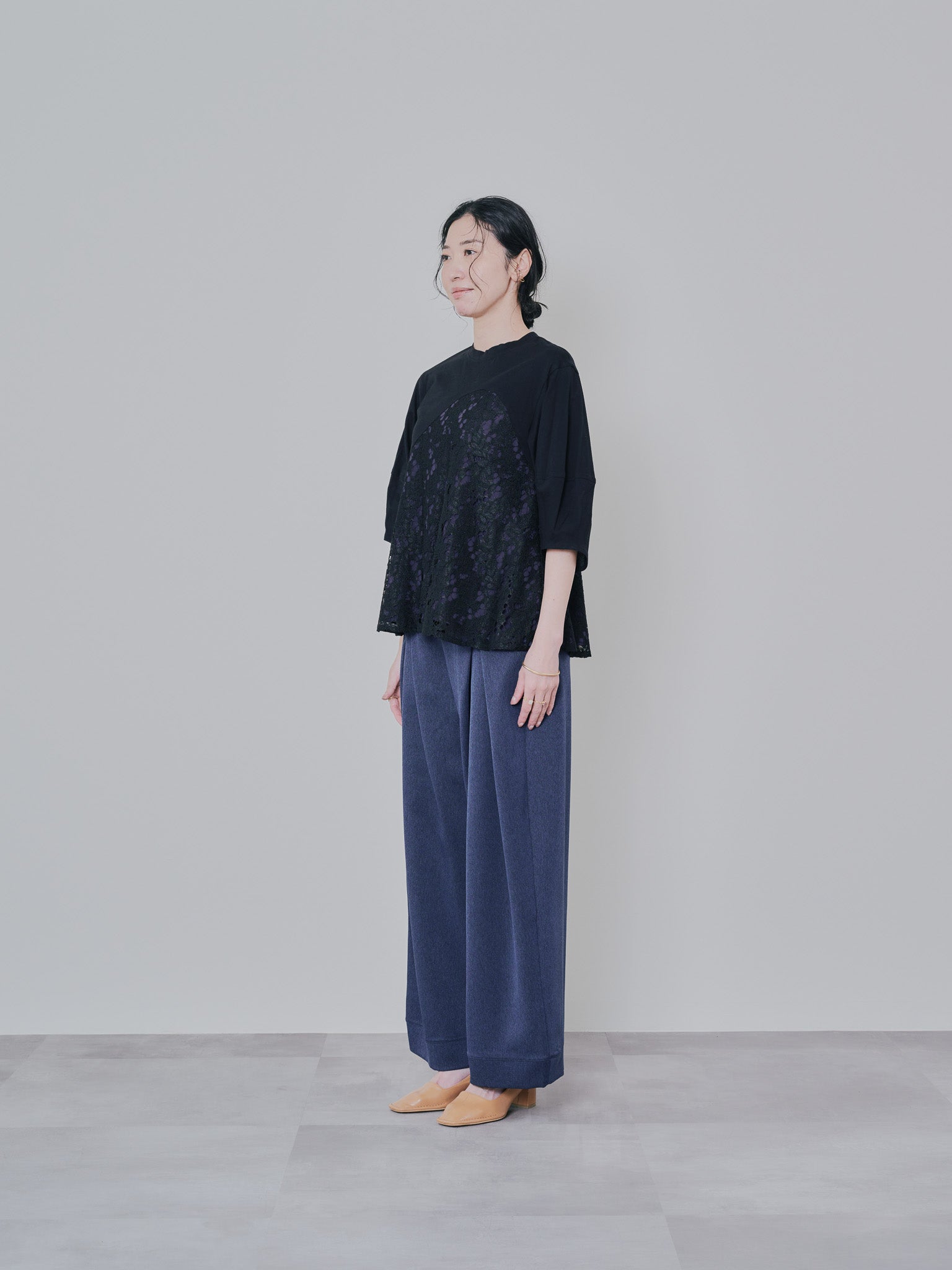 バックタイヘムレース切替トップス [603327] black
