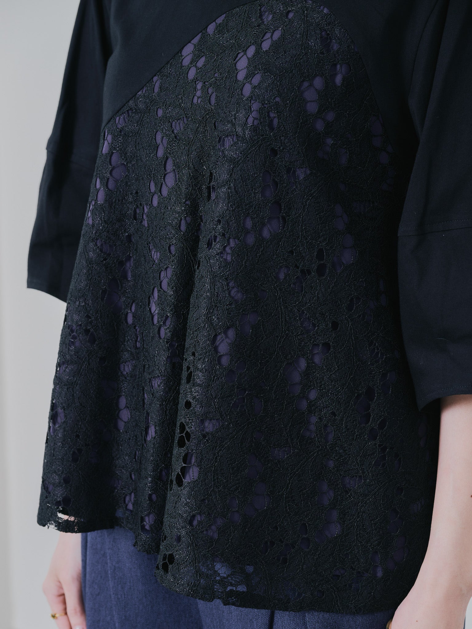 バックタイヘムレース切替トップス [603327] black