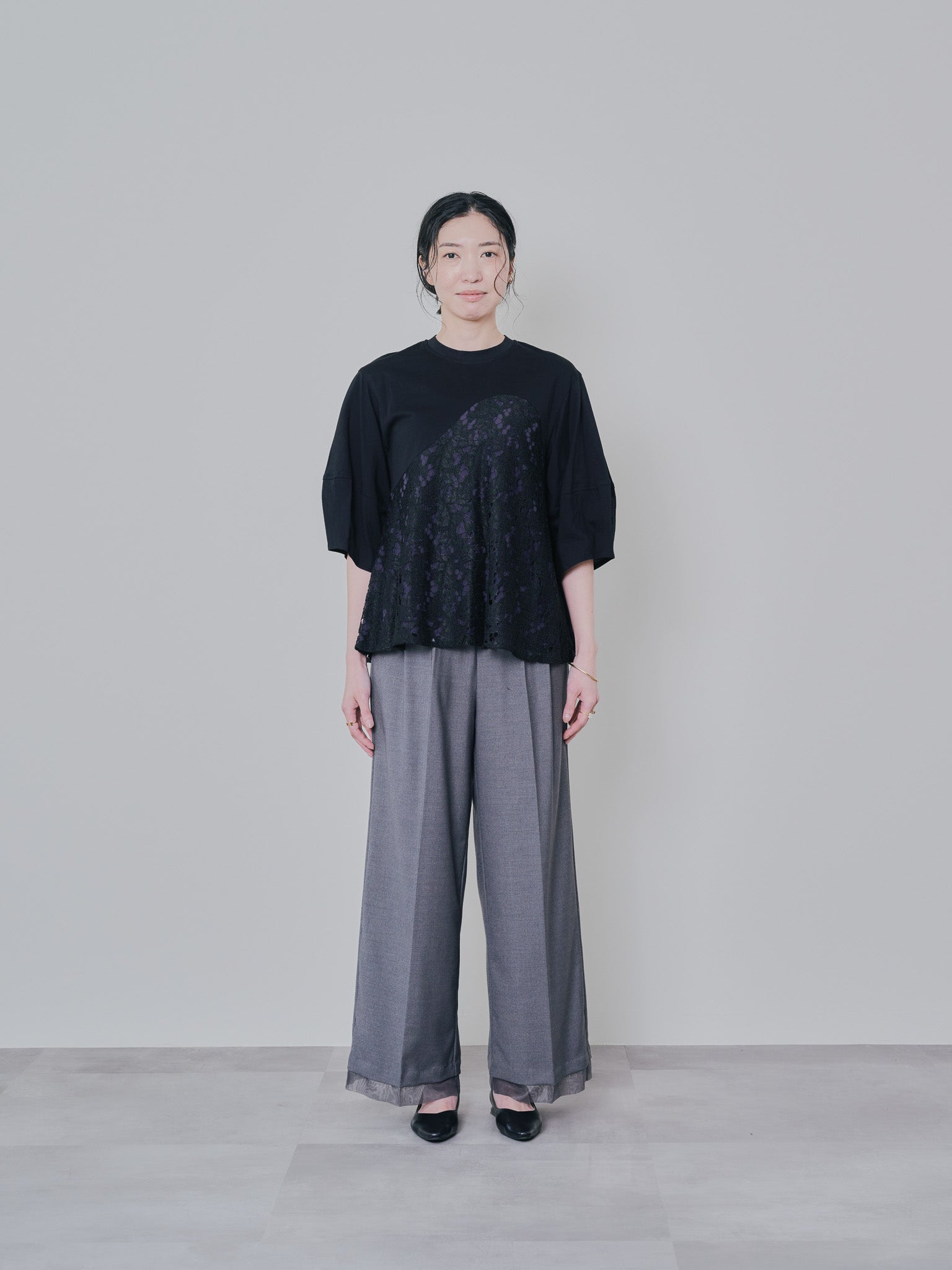 バックタイヘムレース切替トップス [603327] black