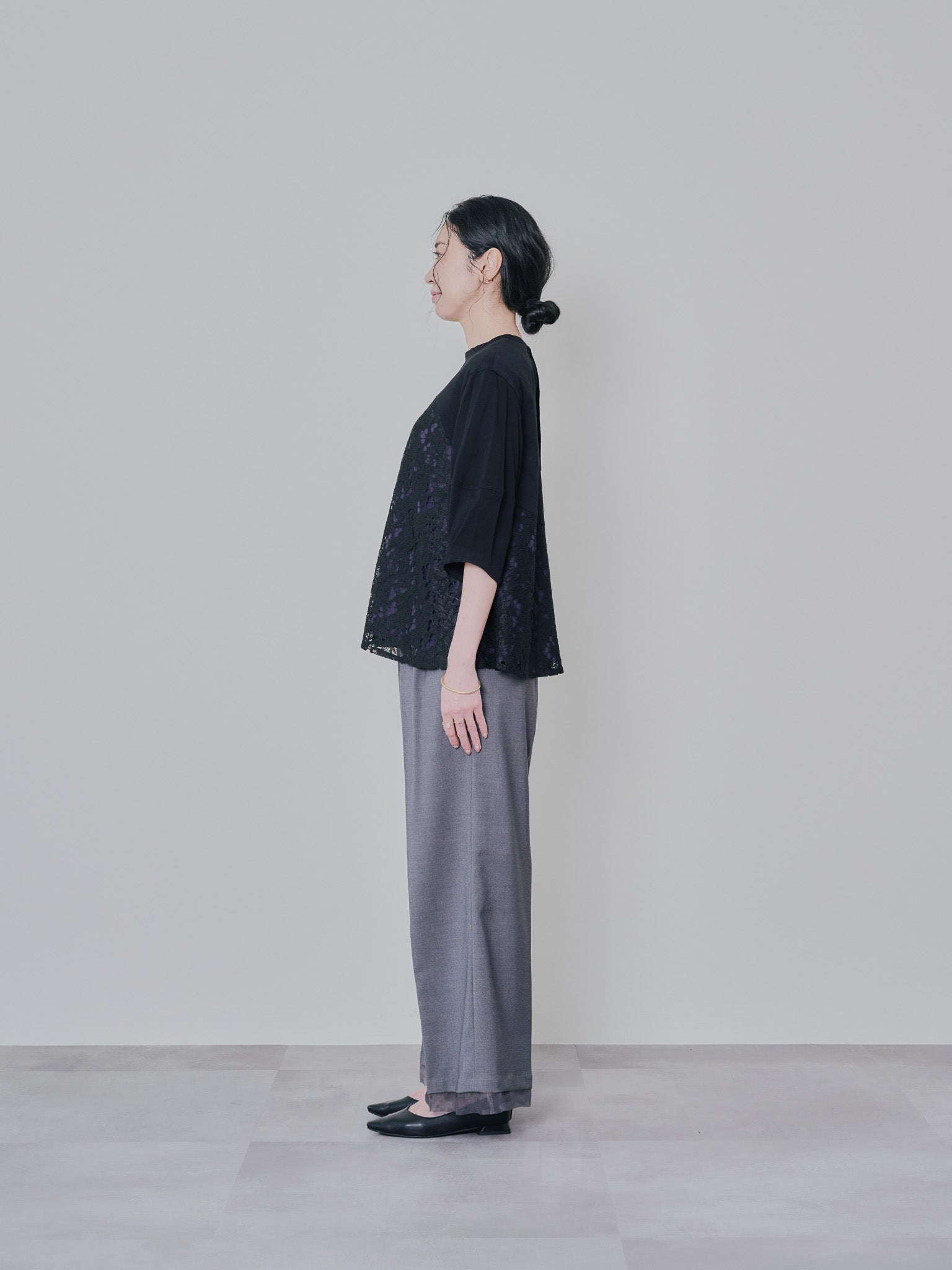 バックタイヘムレース切替トップス [603327] black