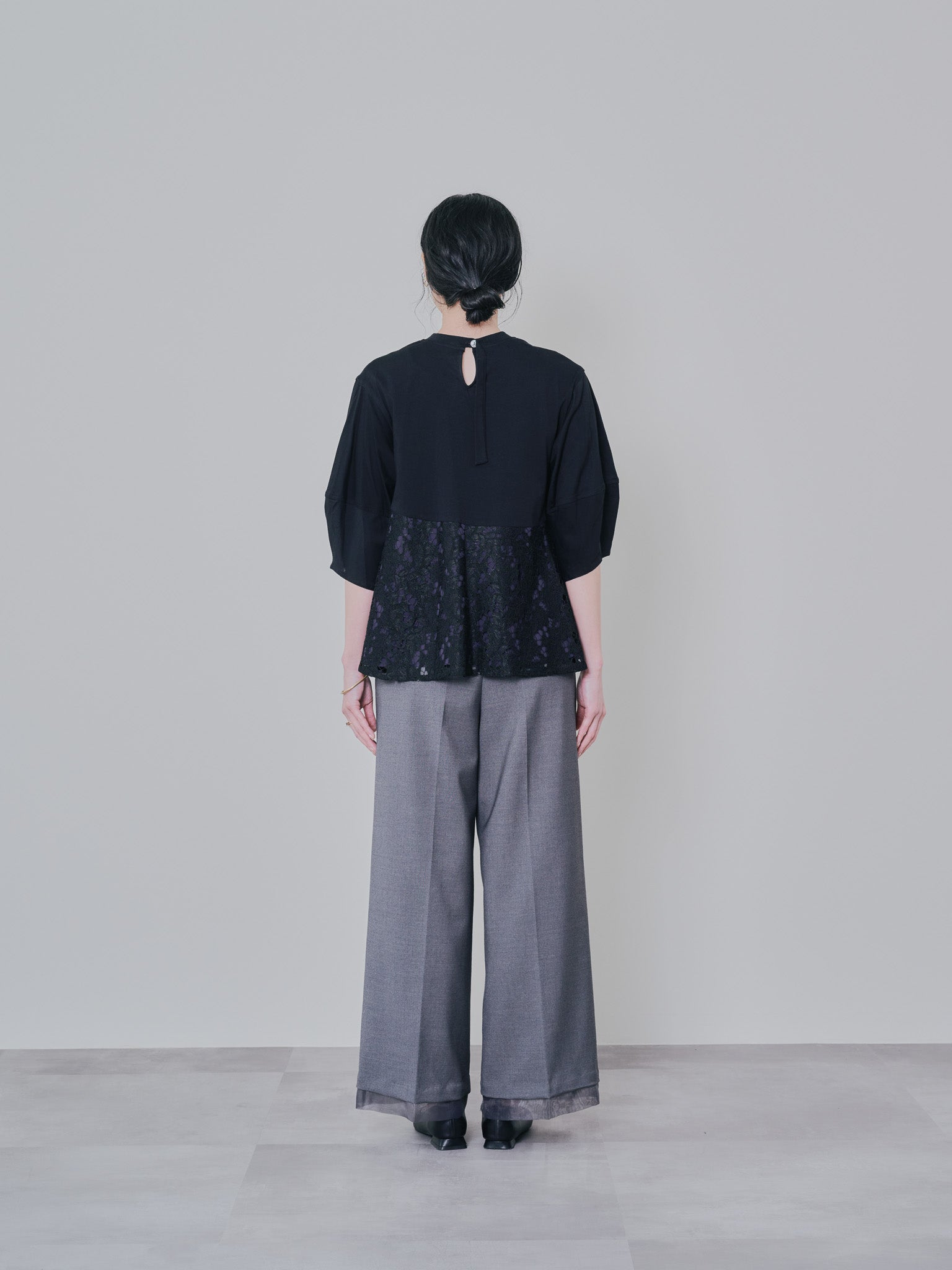 バックタイヘムレース切替トップス [603327] black