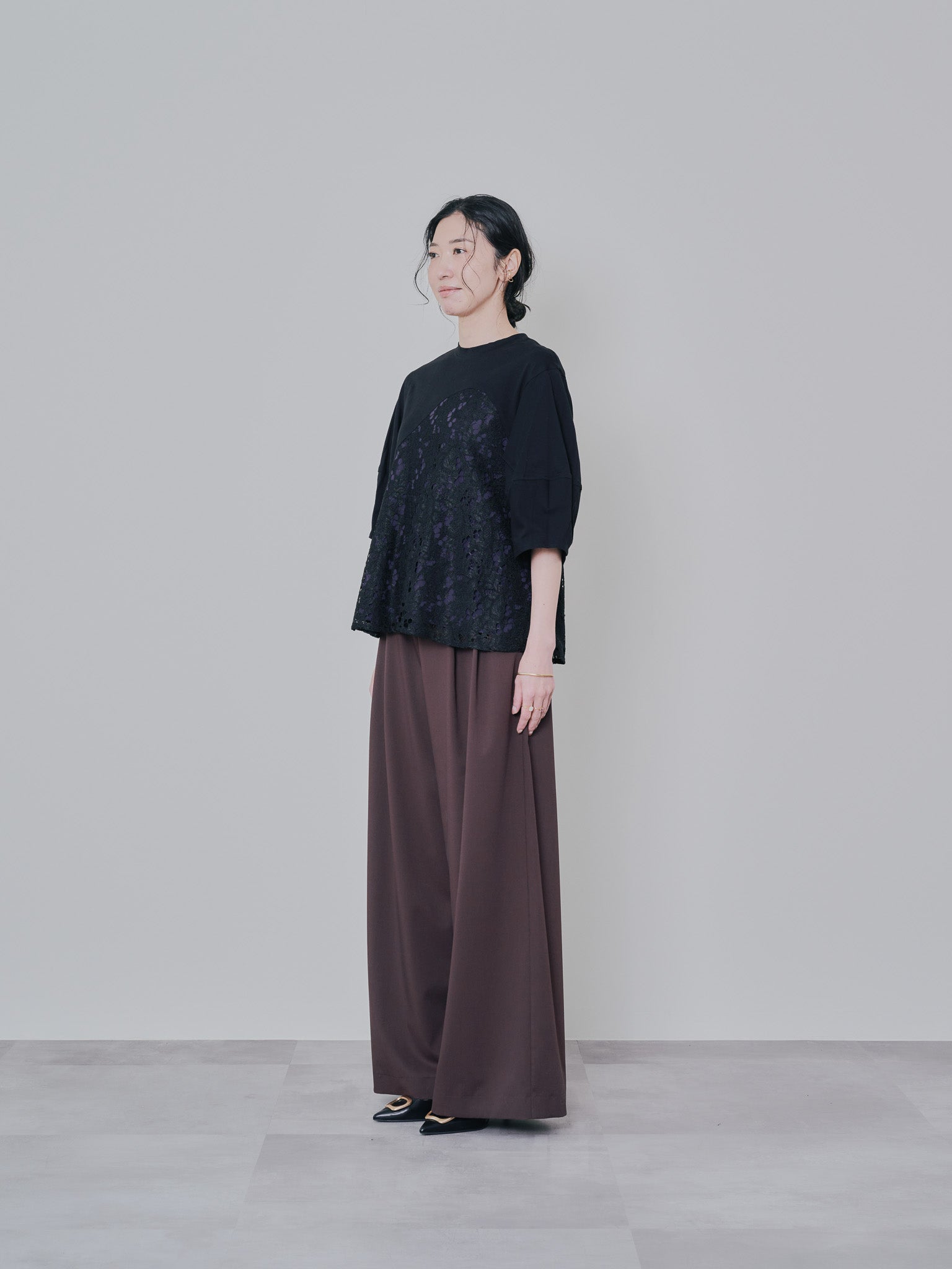バックタイヘムレース切替トップス [603327] black