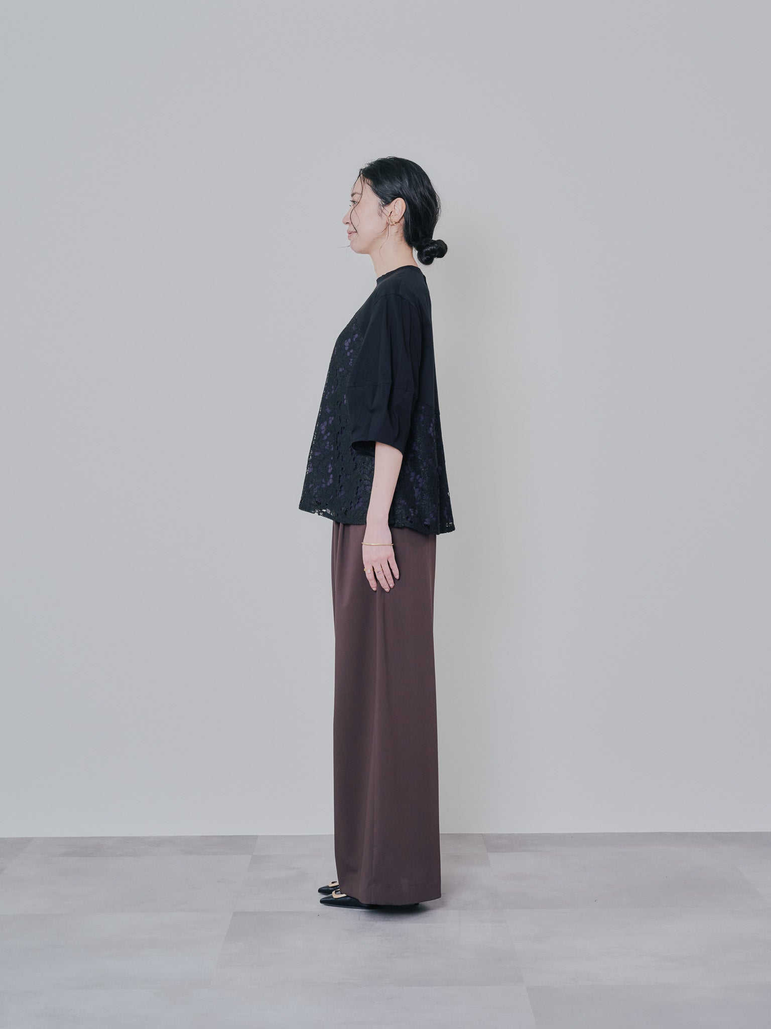 バックタイヘムレース切替トップス [603327] black