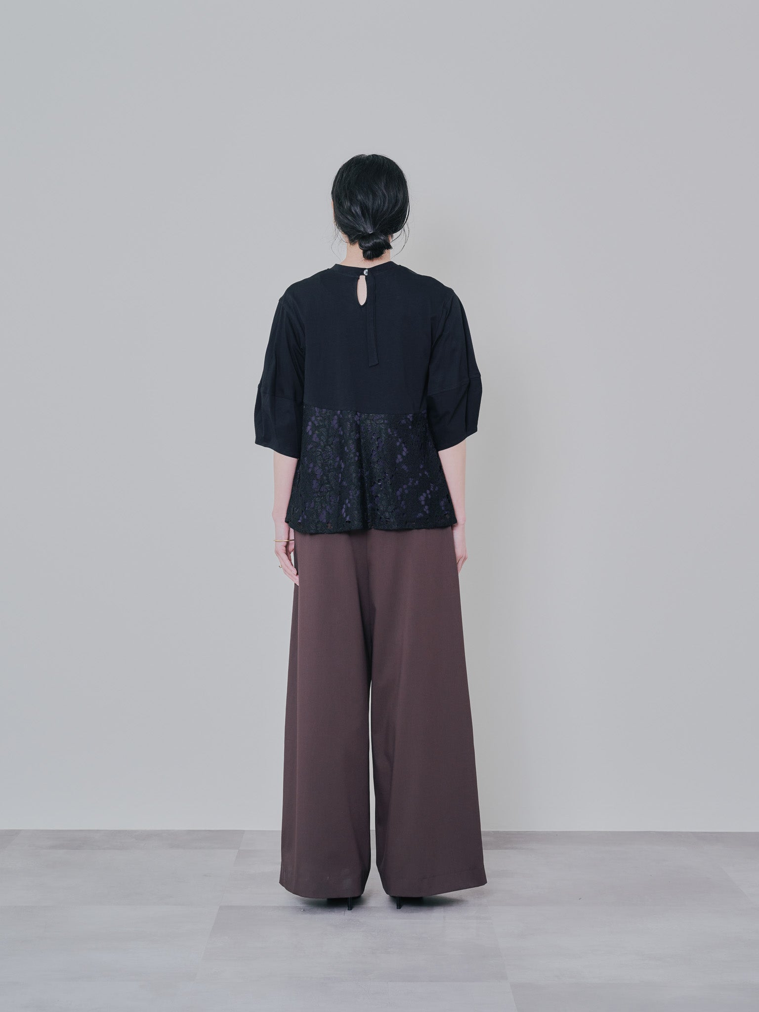 バックタイヘムレース切替トップス [603327] black