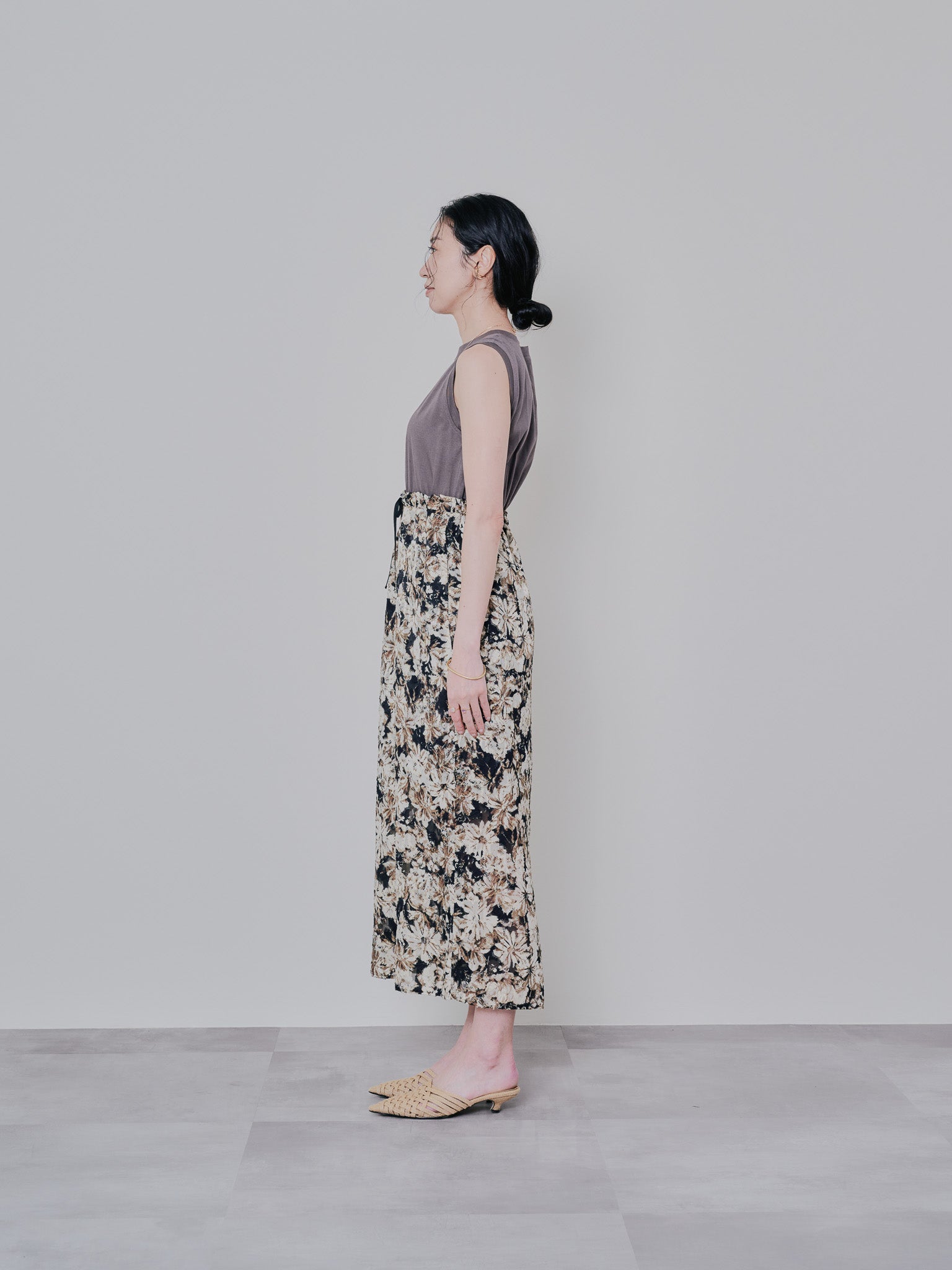 アートフラワープリントタンクワンピース [603323] black