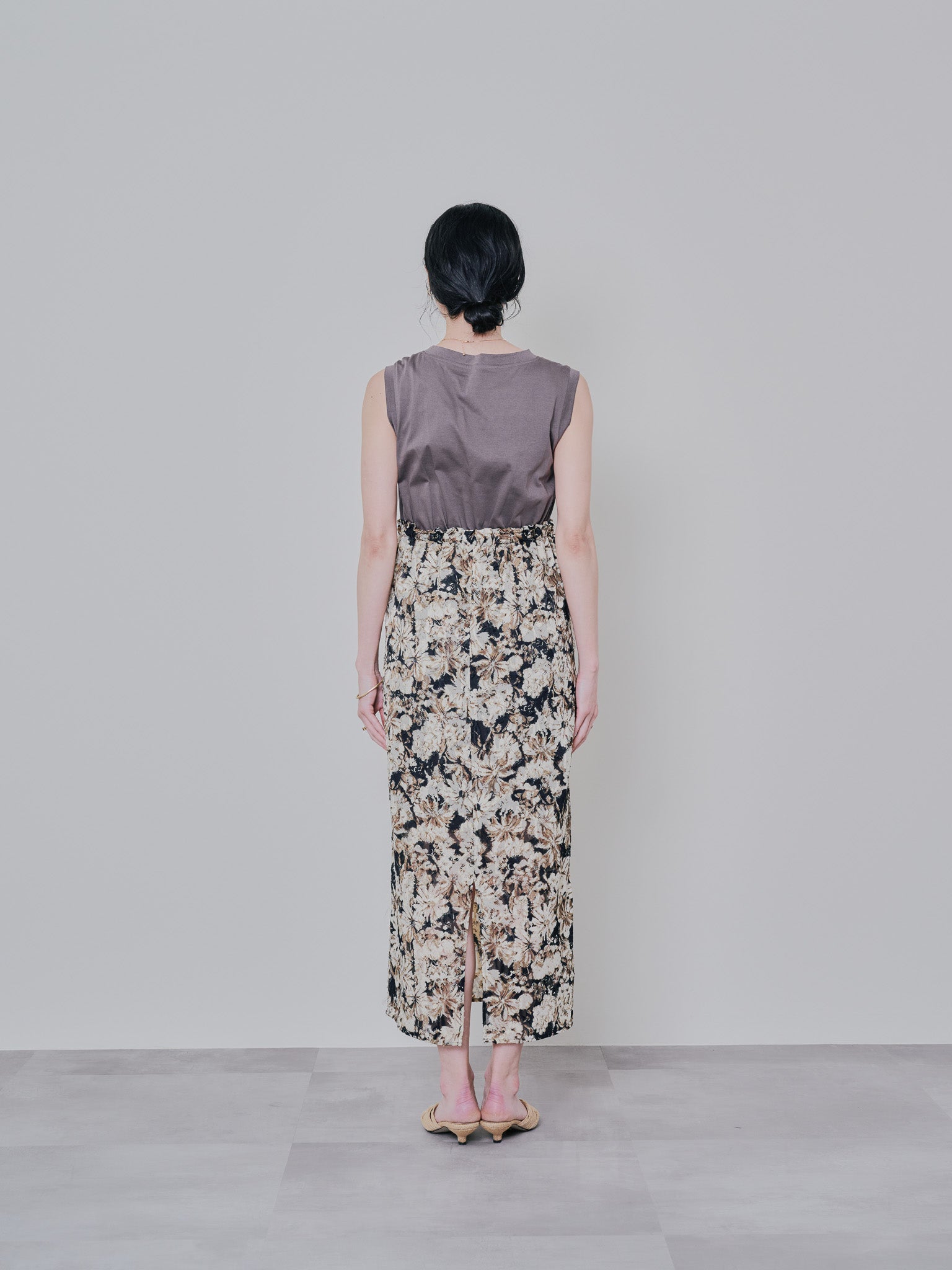 アートフラワープリントタンクワンピース [603323] black
