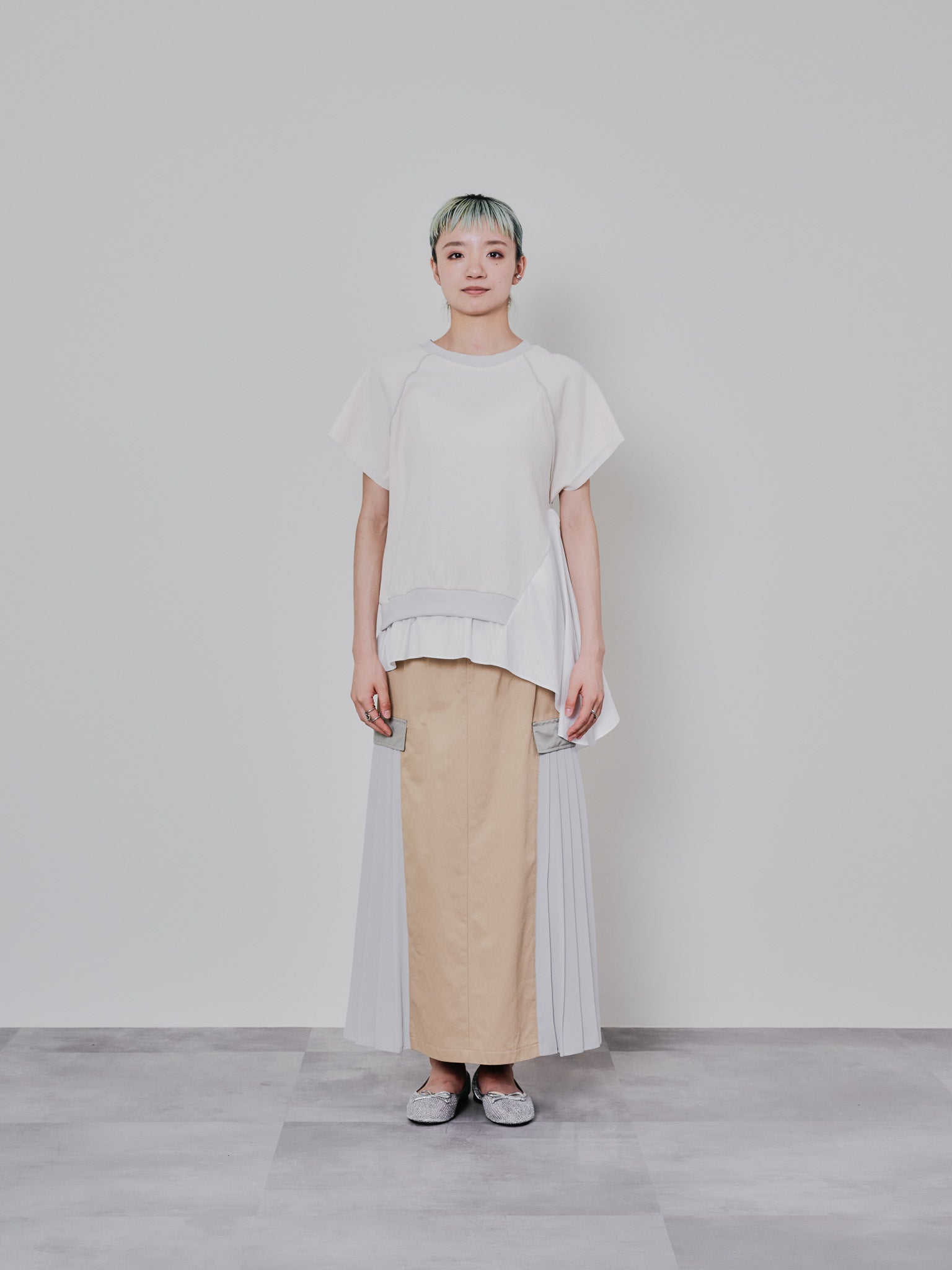 ワッフルアームホール配色アシメヘムトップス [601399] ivory