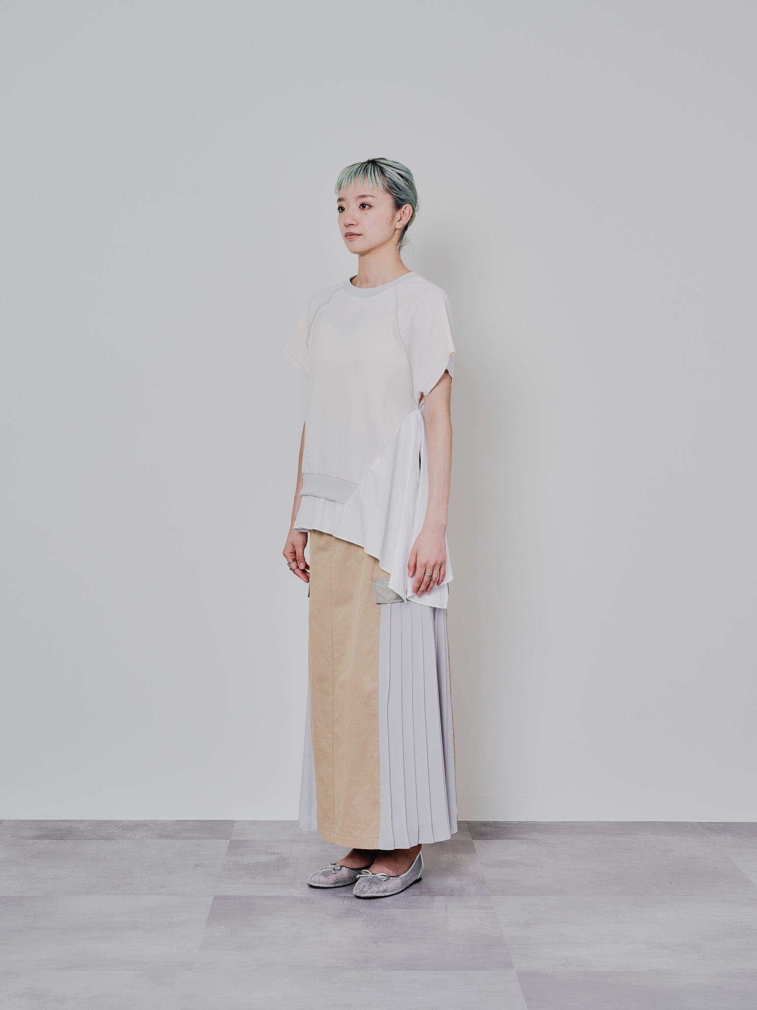ワッフルアームホール配色アシメヘムトップス [601399] ivory