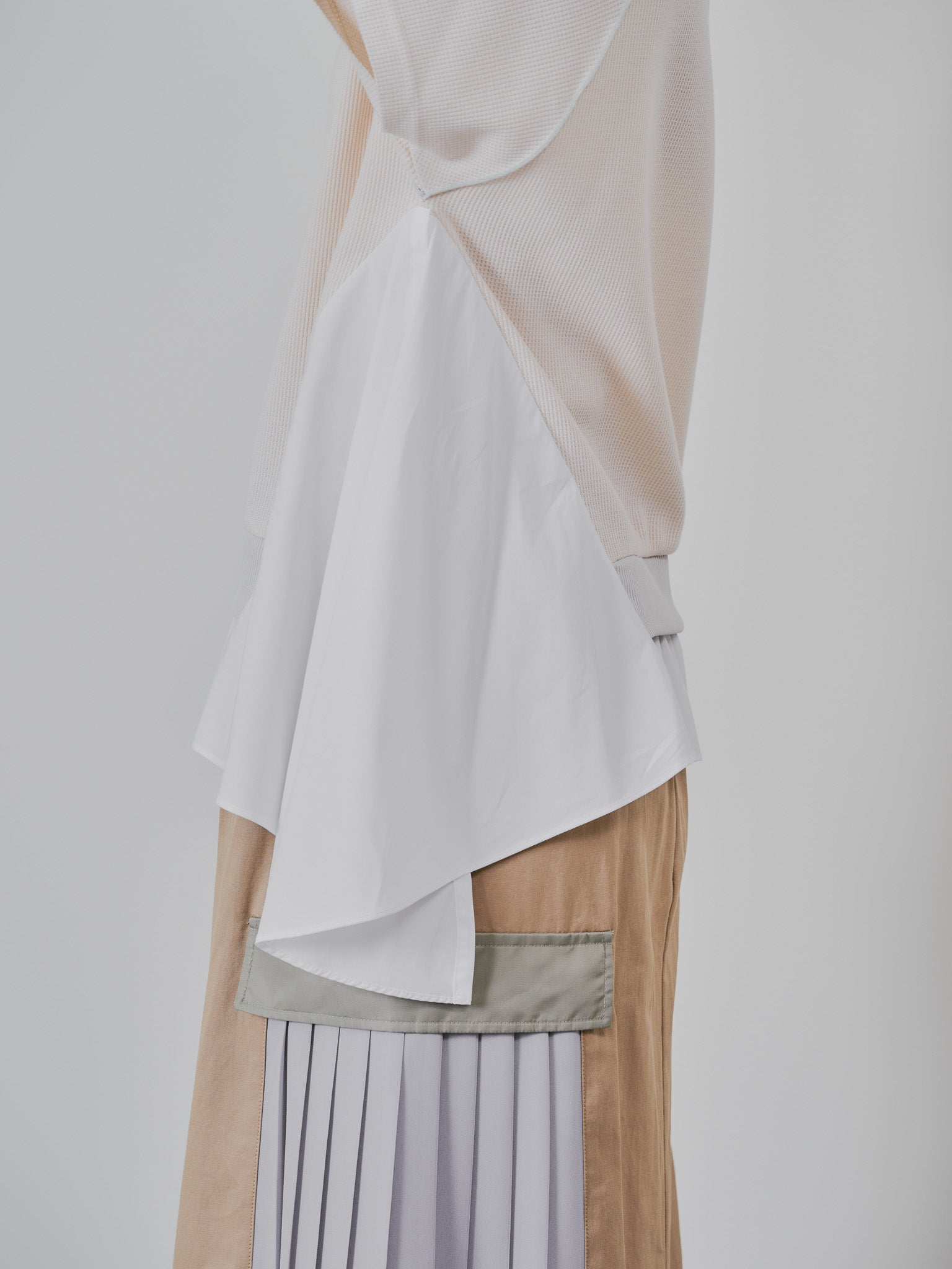 ワッフルアームホール配色アシメヘムトップス [601399] ivory