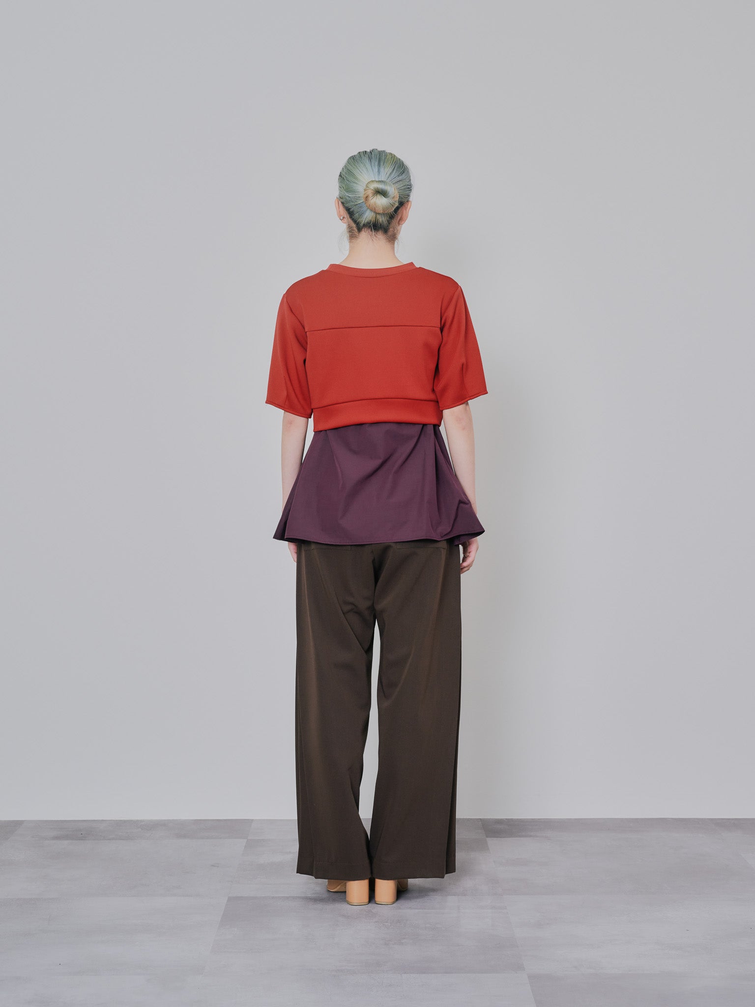 サイドプリーツ配色ステッチパンツ [601375] brown