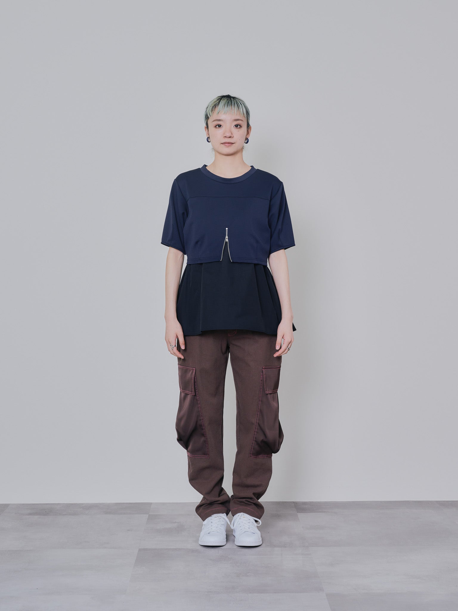 ビックサテンミリタリーポケット配色ステッチパンツ [601359] brown