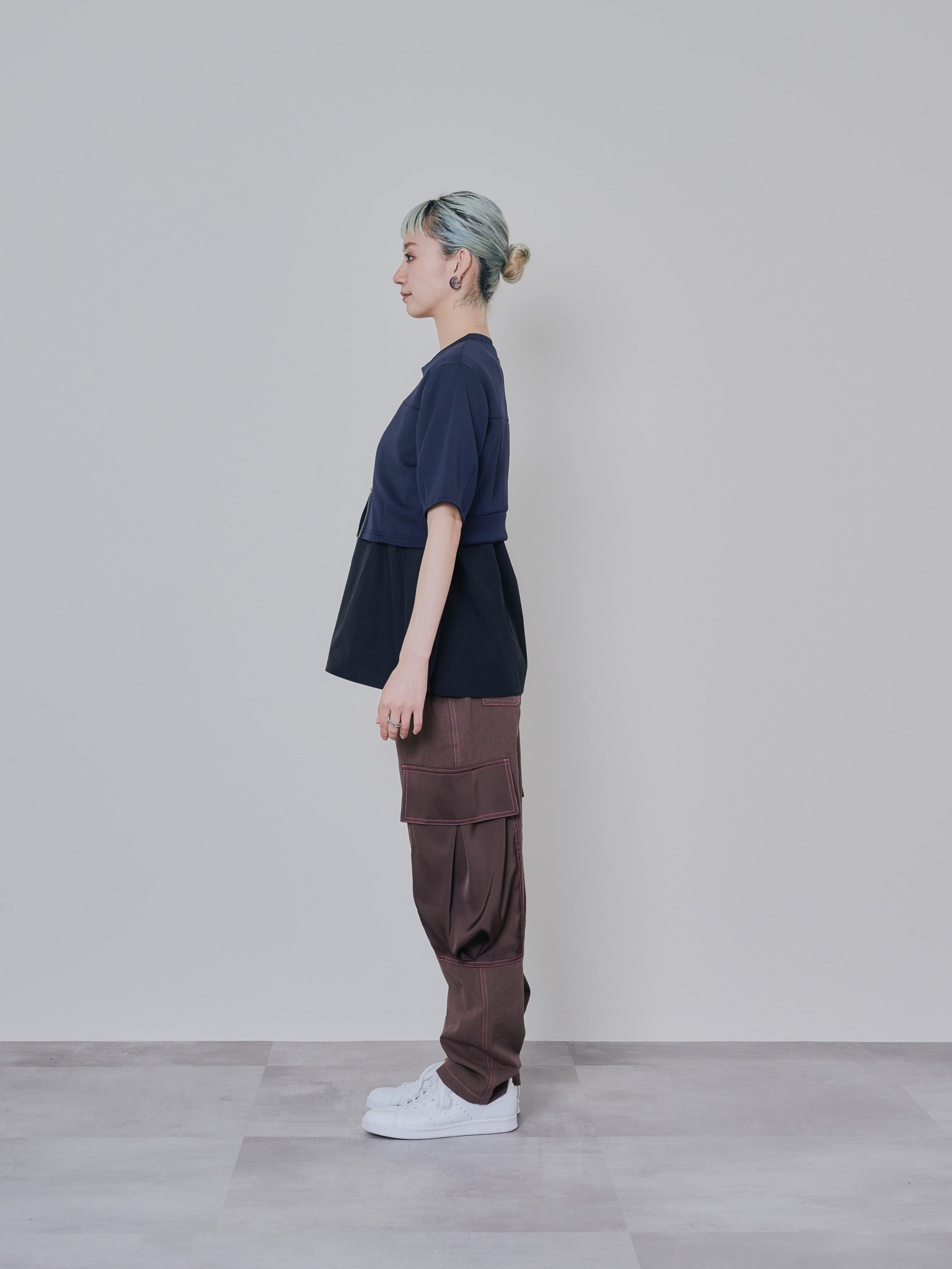ビックサテンミリタリーポケット配色ステッチパンツ [601359] brown
