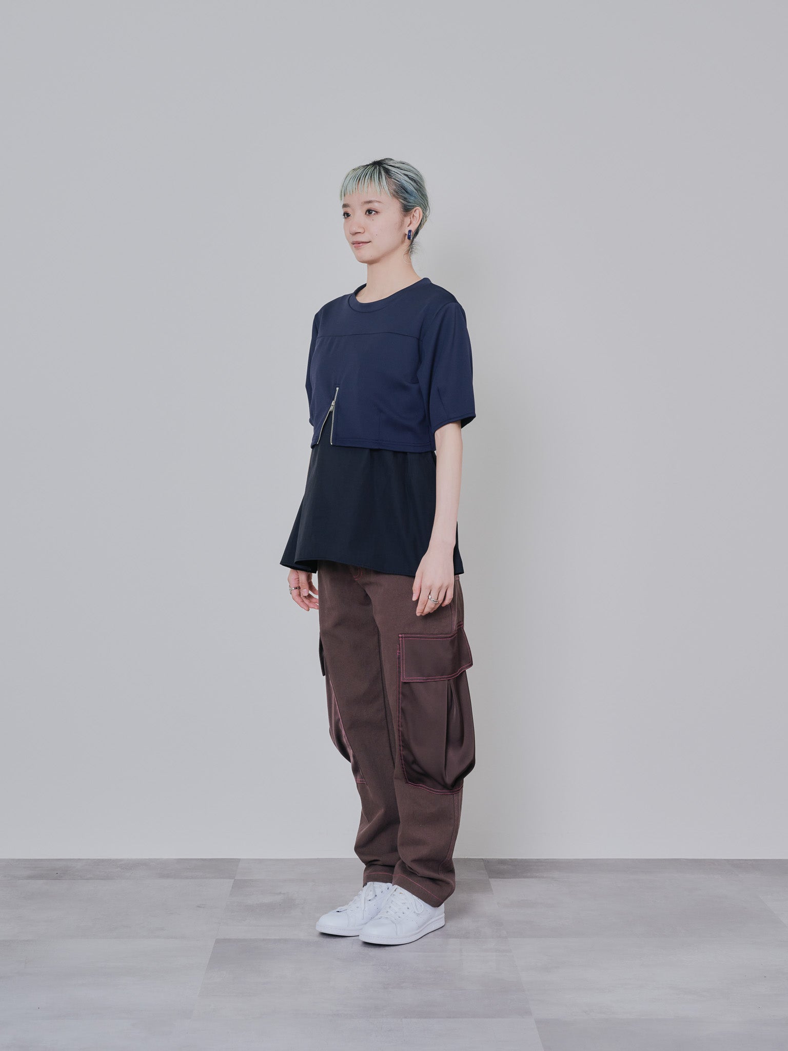 ビックサテンミリタリーポケット配色ステッチパンツ [601359] brown