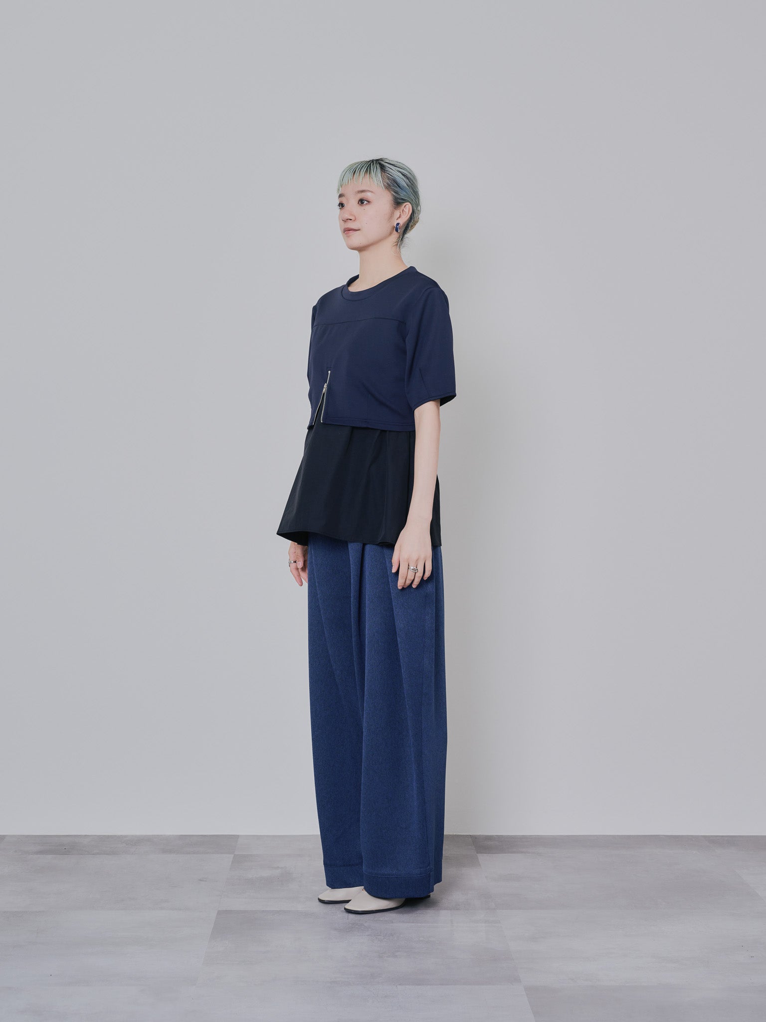 フロントリボンワイドタックパンツ [603330] navy