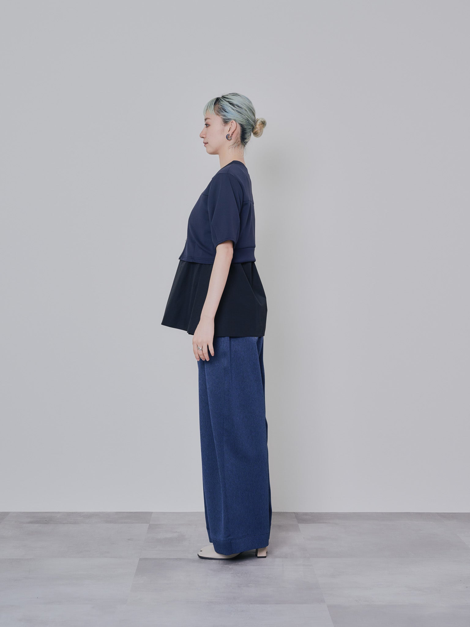フロントリボンワイドタックパンツ [603330] navy