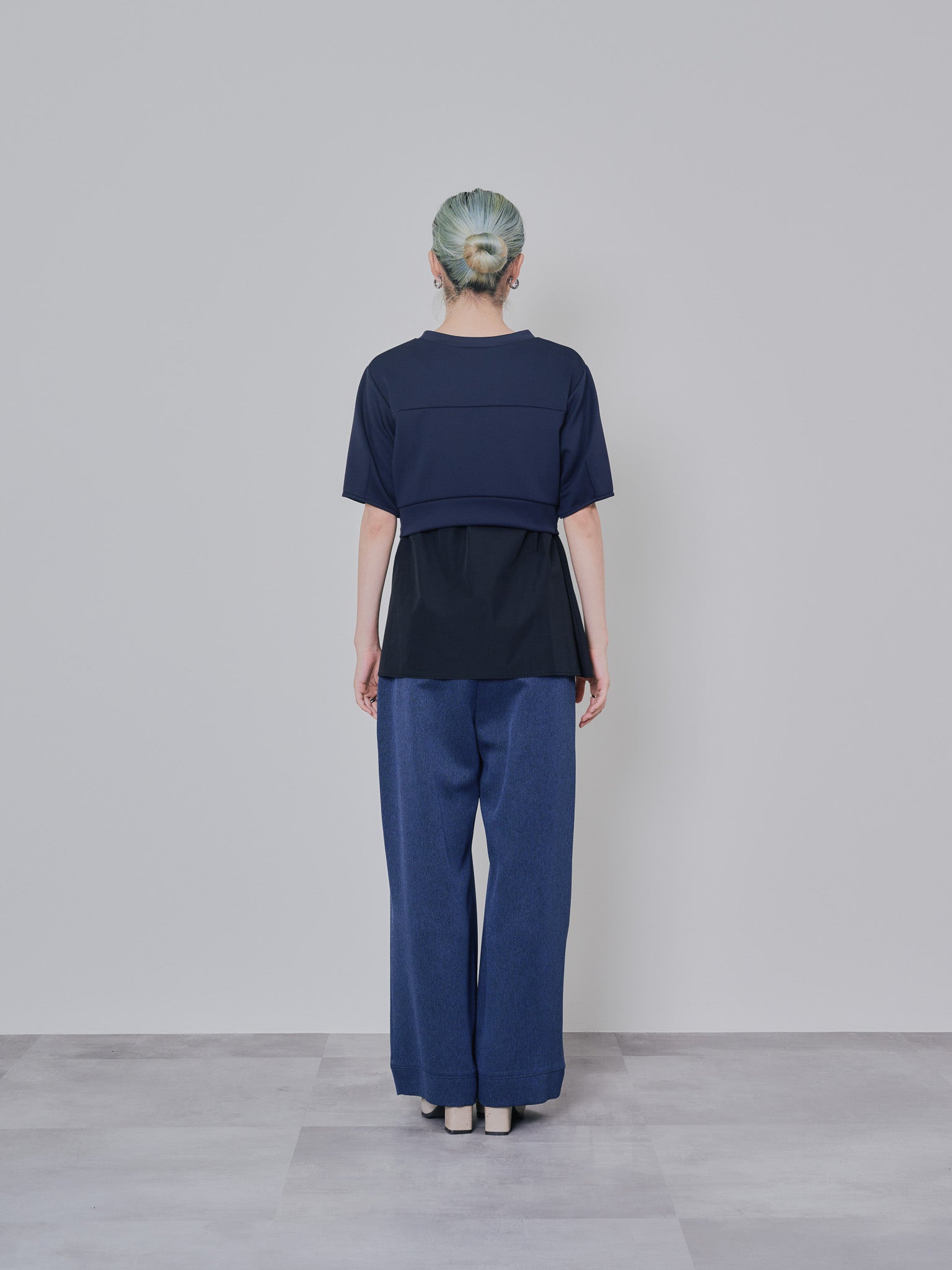 フロントリボンワイドタックパンツ [603330] navy