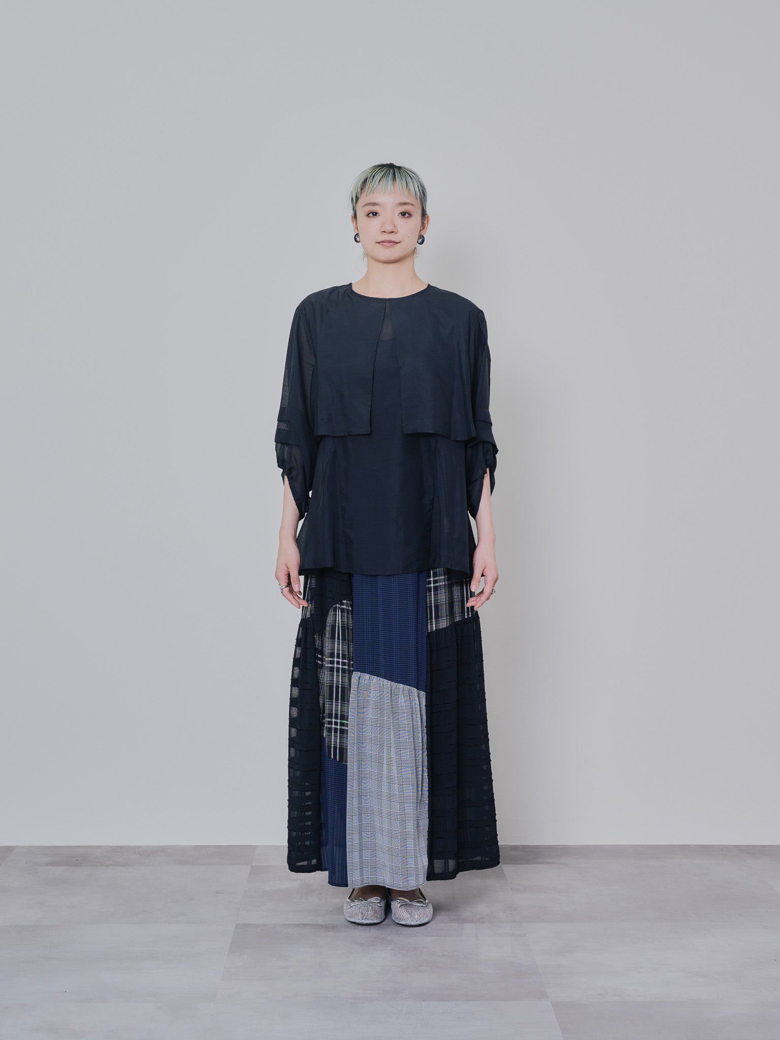 【TIME SALE 10/21 17:00まで!!】ミックスチェックギャザースカート [601361] black
