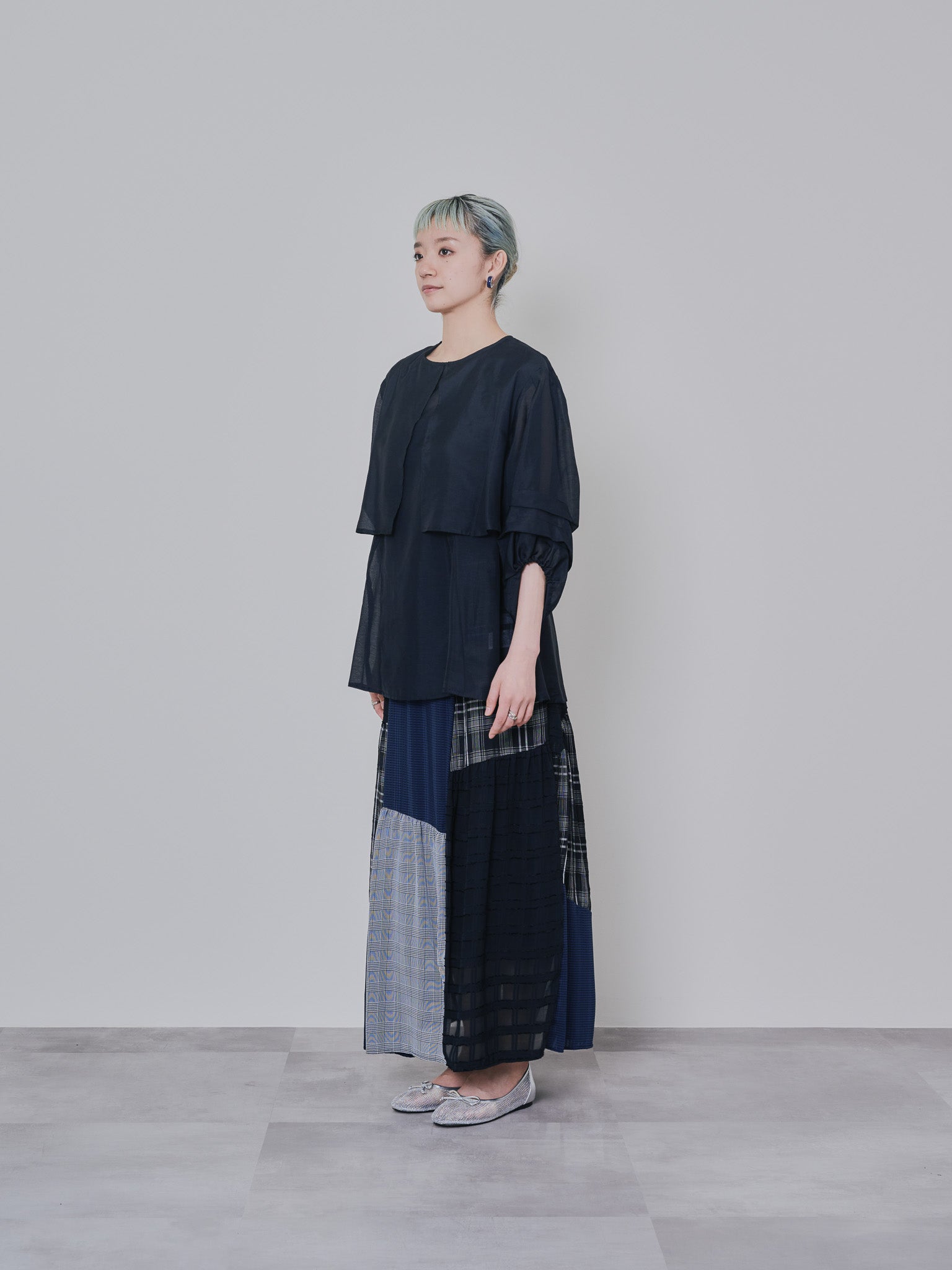 【TIME SALE 10/21 17:00まで!!】ミックスチェックギャザースカート [601361] black