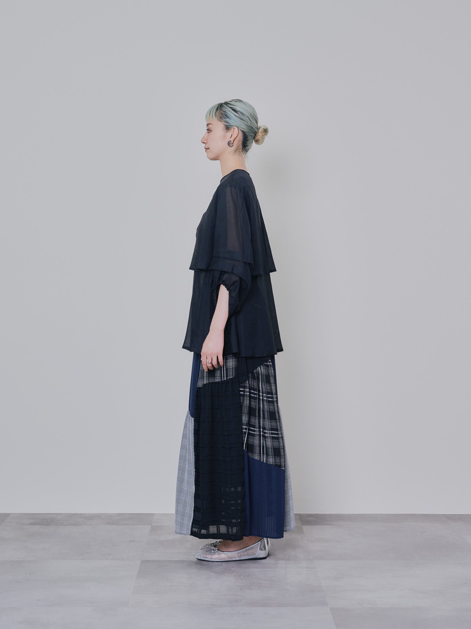 【TIME SALE 10/21 17:00まで!!】ミックスチェックギャザースカート [601361] black