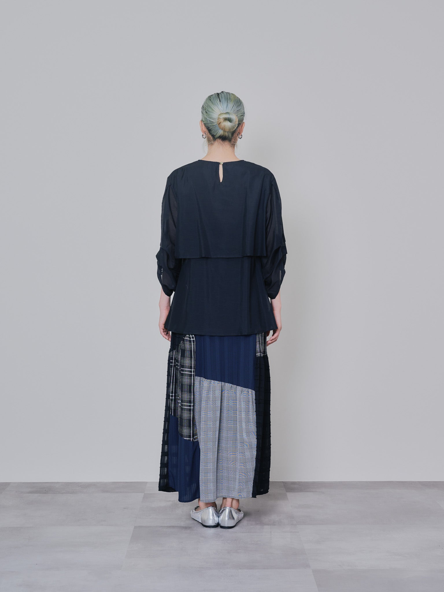 【TIME SALE 10/21 17:00まで!!】ミックスチェックギャザースカート [601361] black