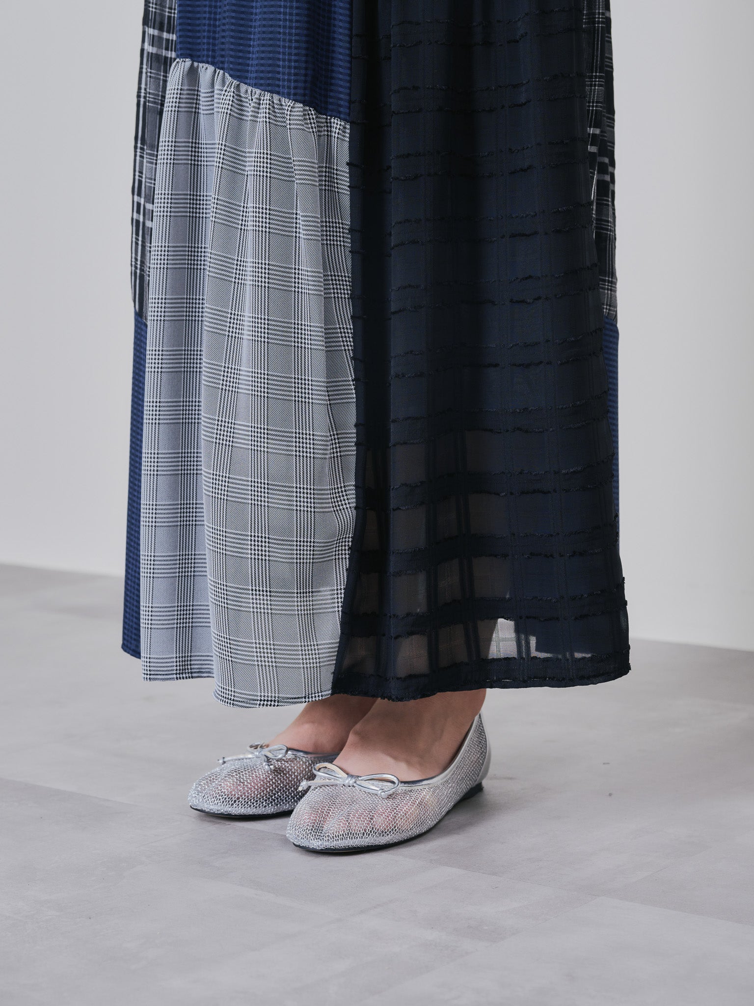 【TIME SALE 10/21 17:00まで!!】ミックスチェックギャザースカート [601361] black