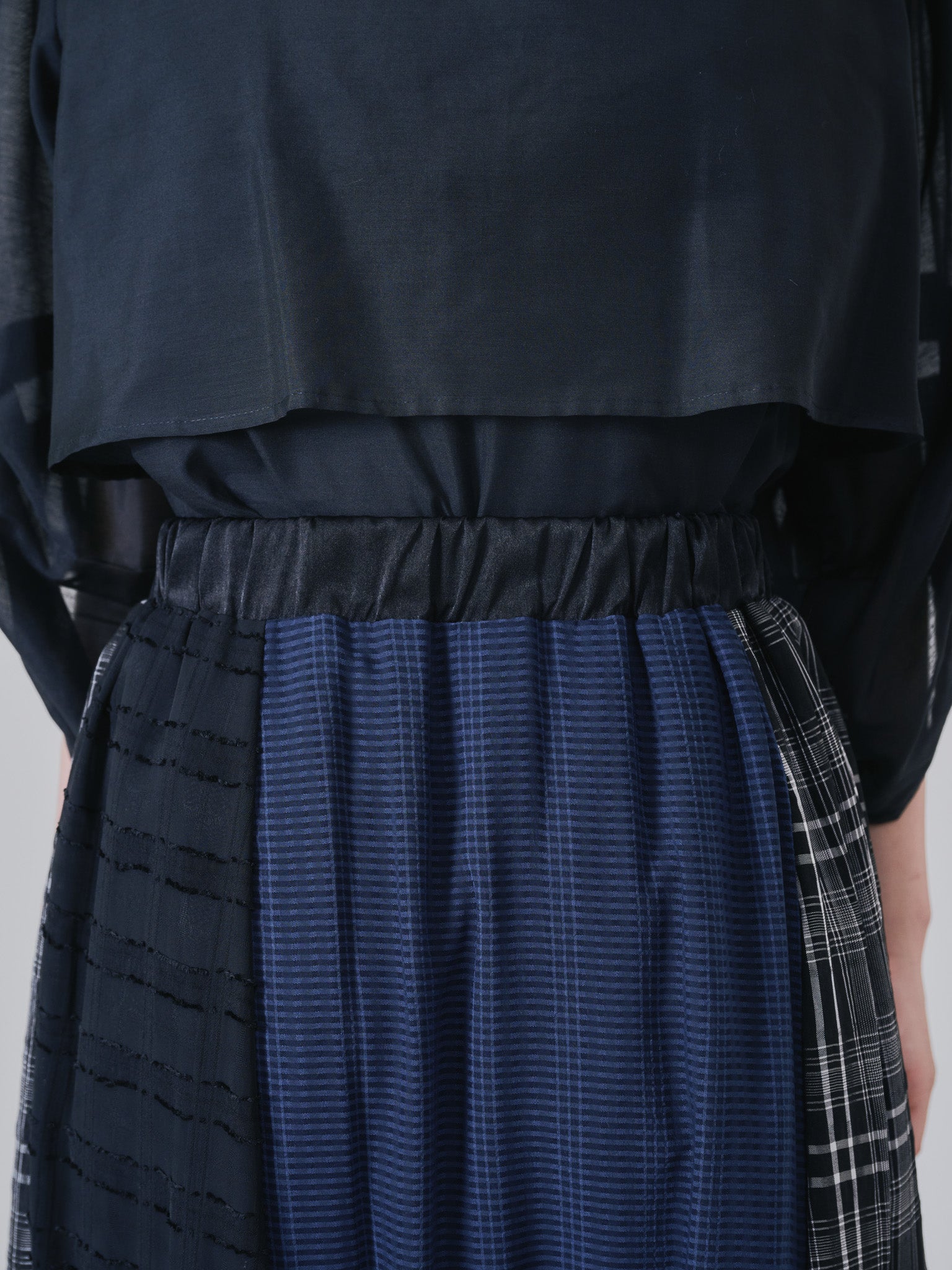 【TIME SALE 10/21 17:00まで!!】ミックスチェックギャザースカート [601361] black