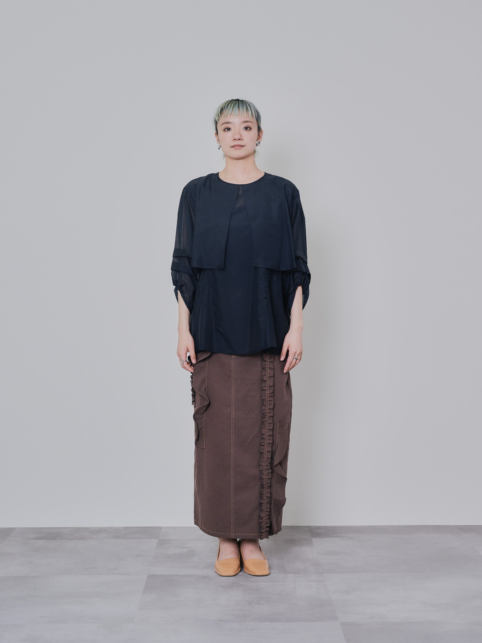 ミックスフリルカツラギタイトスカート [601358] brown