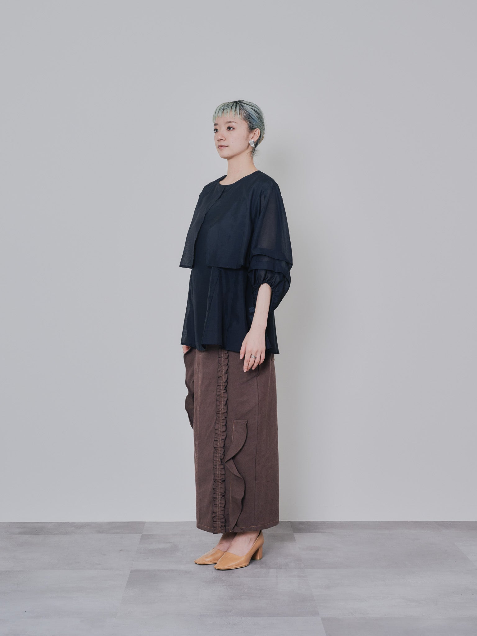 ミックスフリルカツラギタイトスカート [601358] brown