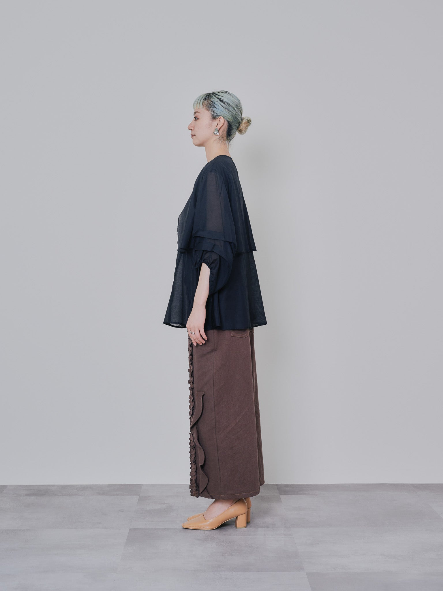 ミックスフリルカツラギタイトスカート [601358] brown