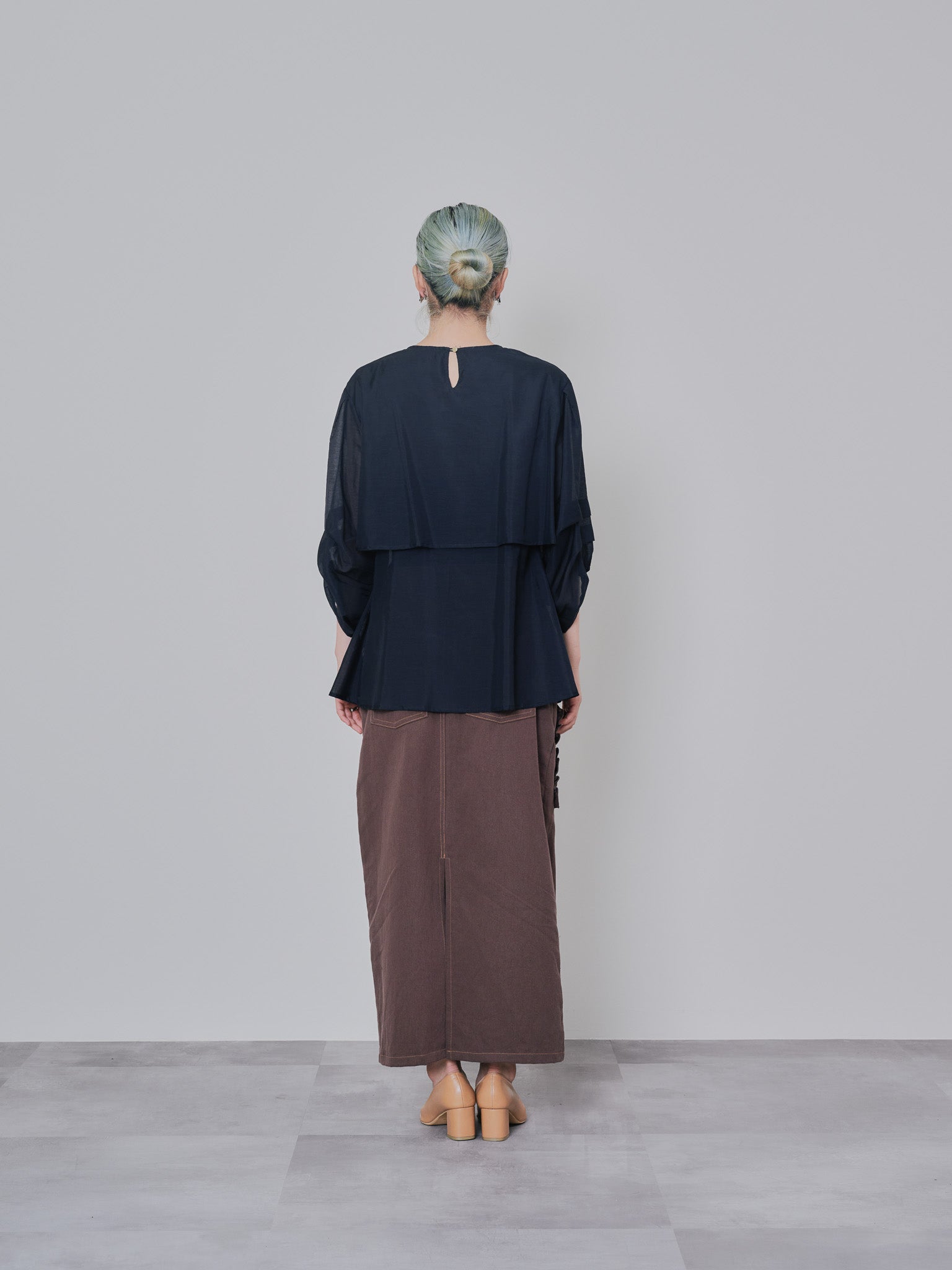 ミックスフリルカツラギタイトスカート [601358] brown