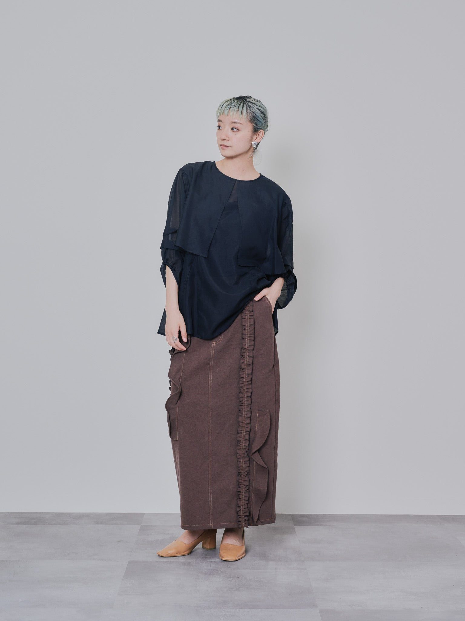 ミックスフリルカツラギタイトスカート [601358] brown