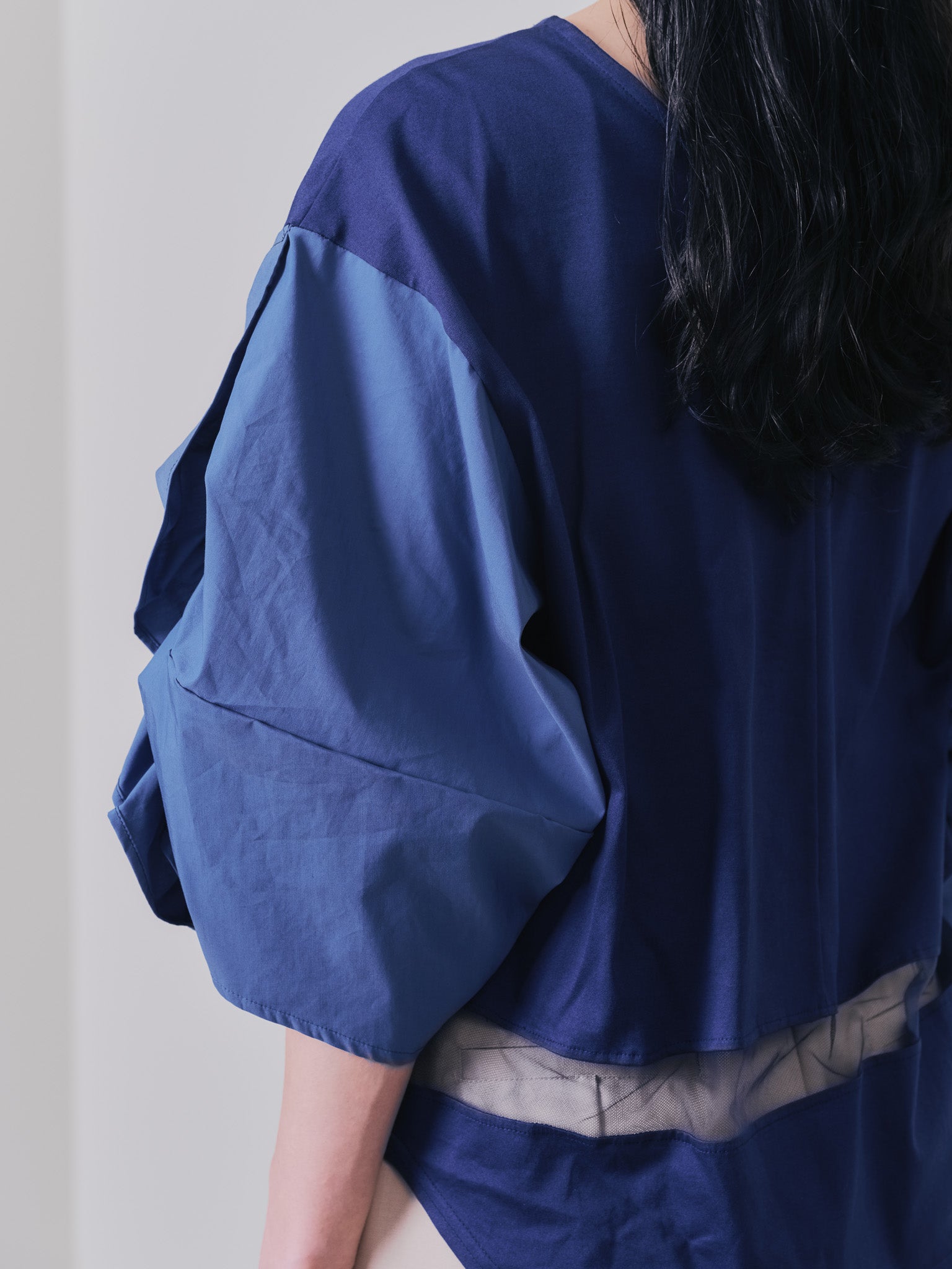 フリルスリーブ配色ステッチヘムシアートップス [603328] navy
