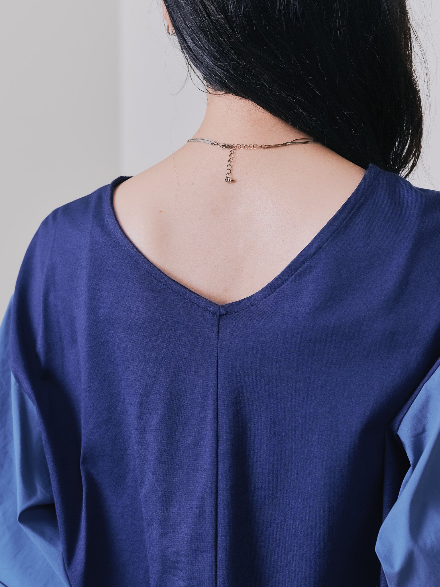フリルスリーブ配色ステッチヘムシアートップス [603328] navy