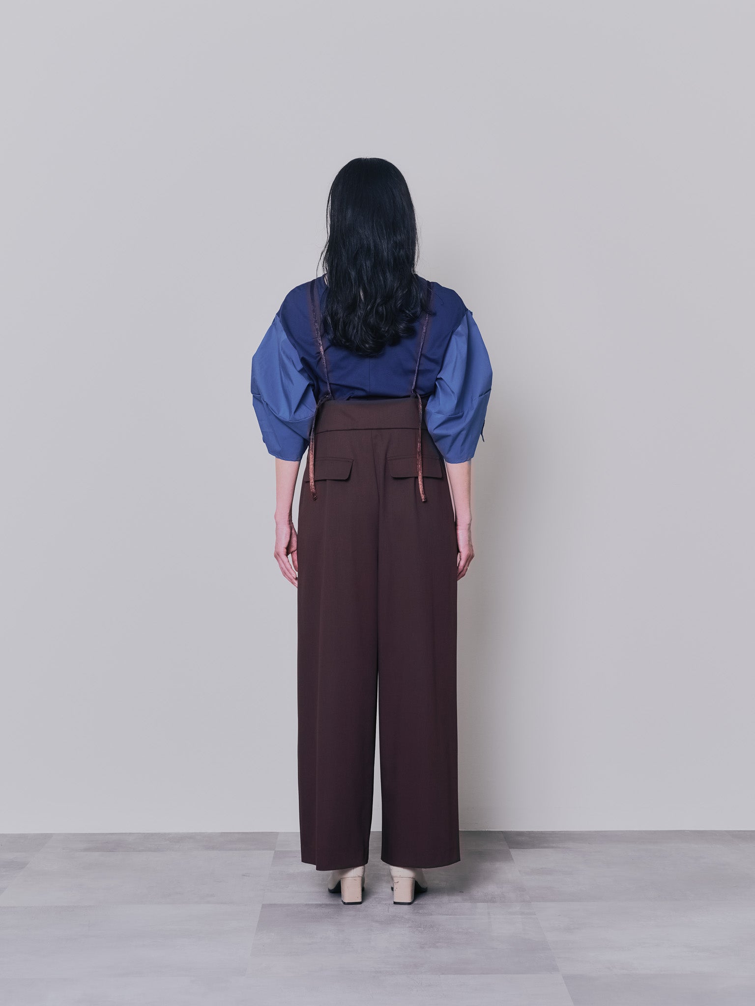 フリルスリーブ配色ステッチヘムシアートップス [603328] navy