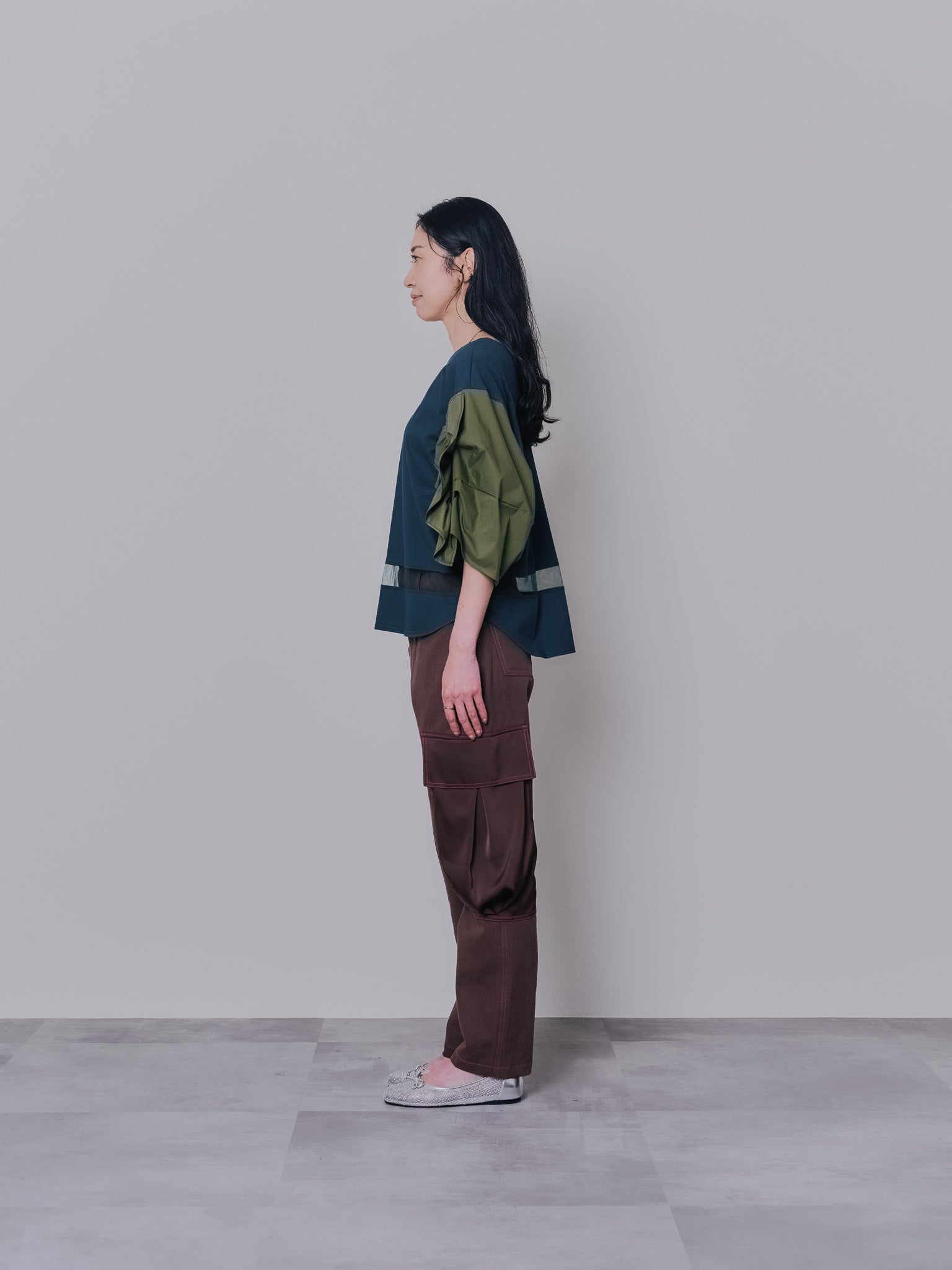 【SALE】ビックサテンミリタリーポケット配色ステッチパンツ [601359] brown